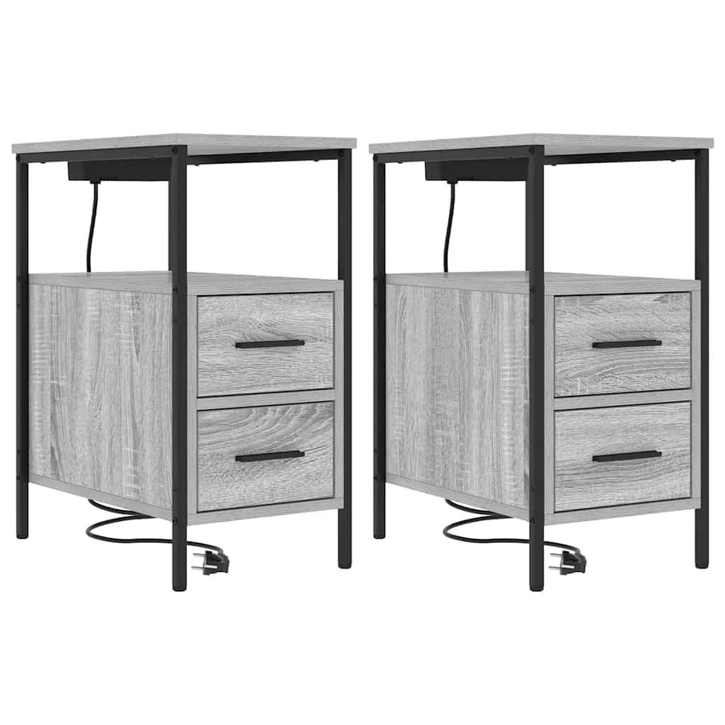 Nočna omarica 2 kos Siva Sonoma 30 x 48 x 61 cm Inženirski les - slika 2
