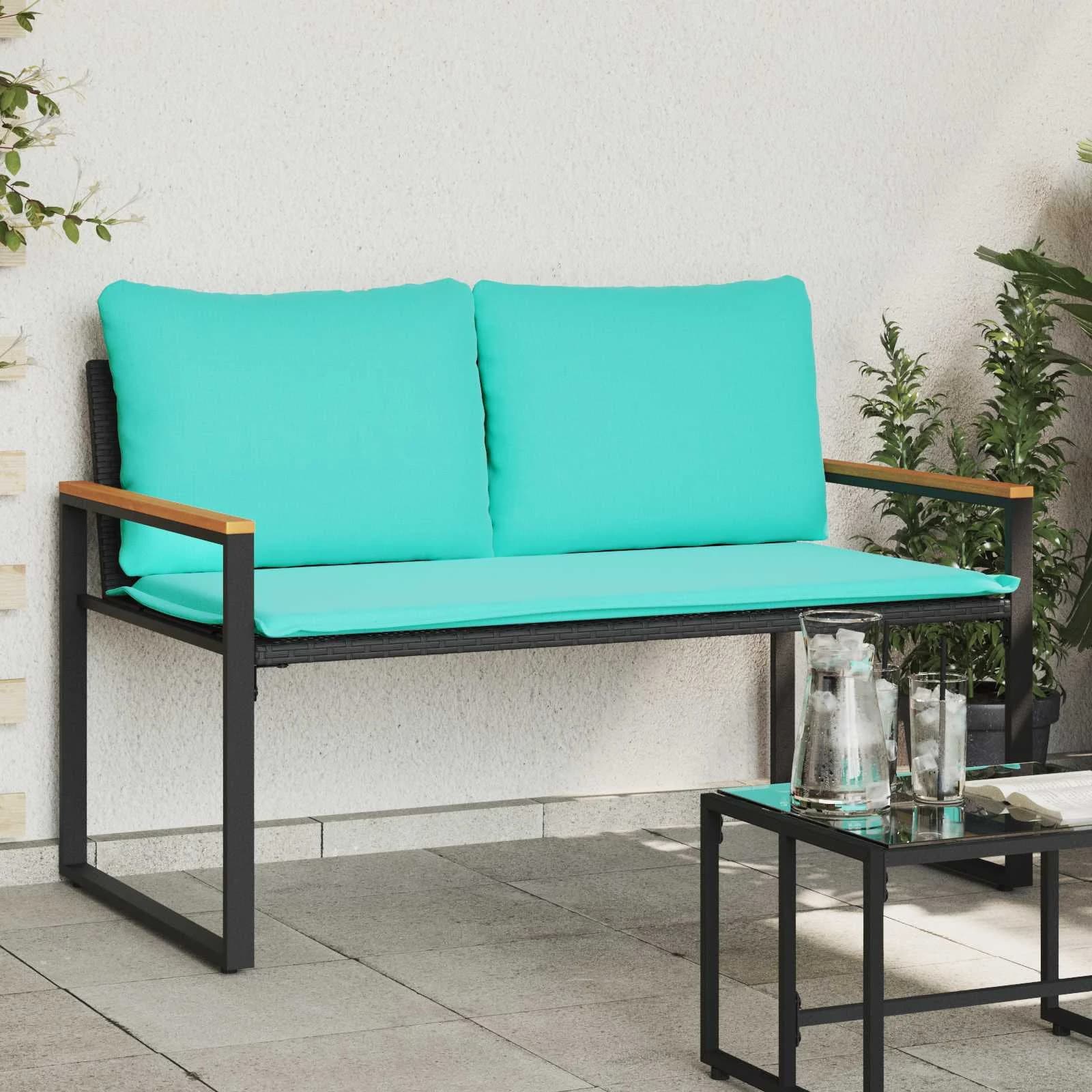 klop z blazino Črna in turkizna 115 x 65 x 72 cm Ratan