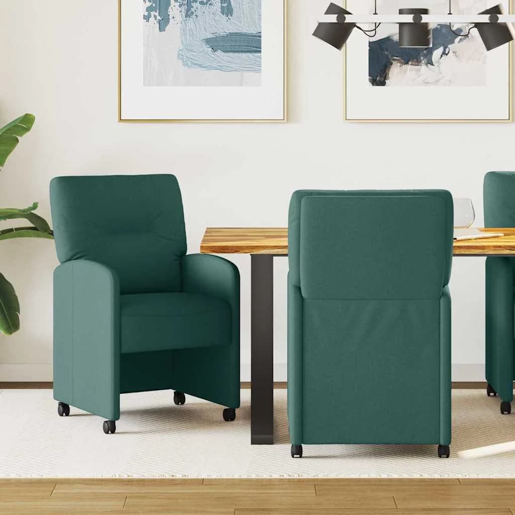 Jedilni stoli s kolesi 2 kos blago Temno zelena 57 x 67 x 95 cm