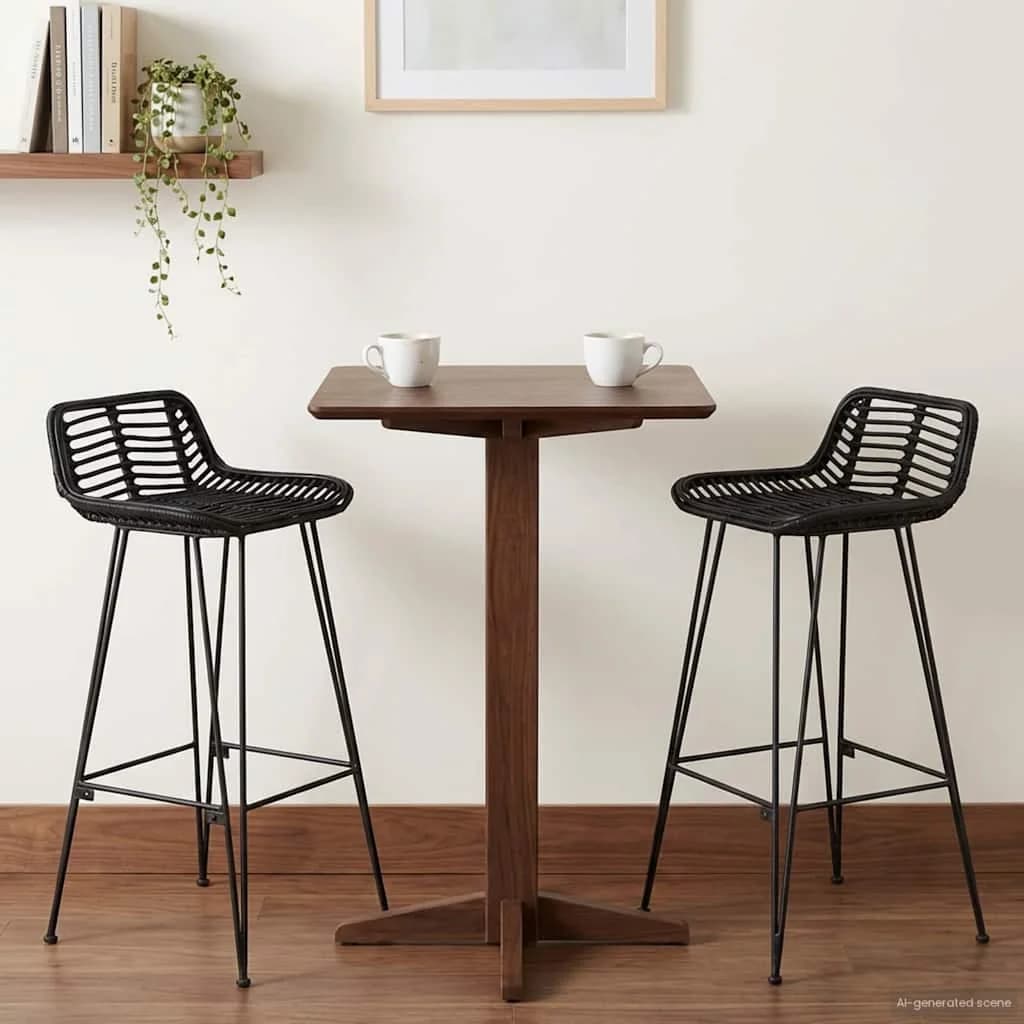 Barski stol 2 pcs Črna 44 x 46 x 91 cm Rattan in jeklo