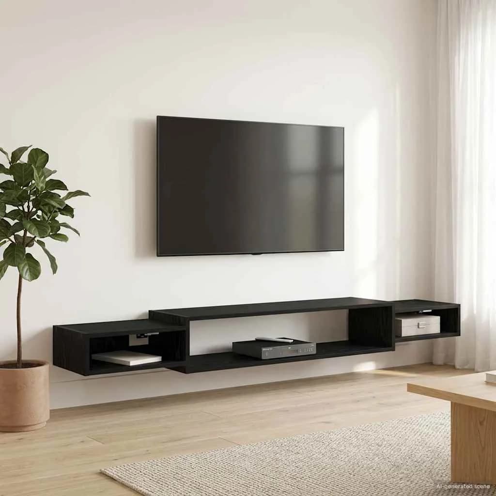 Stenska TV omarica Montaža za steno Črni hrast 220 x 28 x 21 cm - slika 4