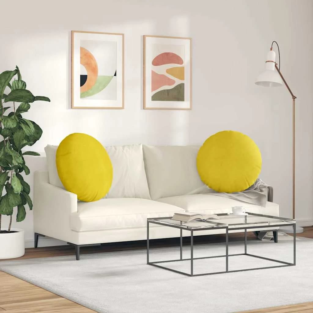 Sedežne blazine 2 kos Žamet Rumena Ø 80 x 29 cm - slika 4