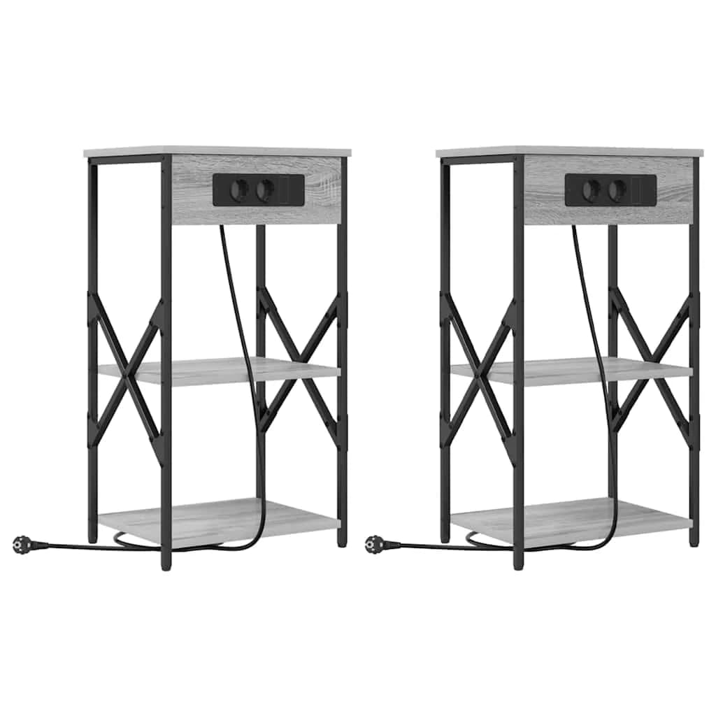 Nočna omarica 2 kos Siva Sonoma 41 x 31 x 76 cm Inženirski les - slika 2
