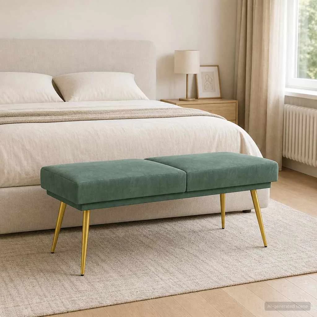 Dvojna klop Morsko zelena 120 x 45 x 46 cm Žamet - slika 4