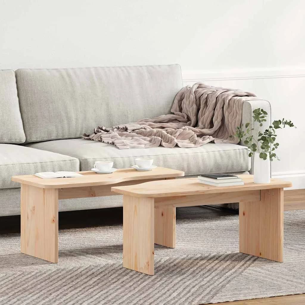 Klubska miza 2 kos Naravna 100 x 69 x 35,5 cm Trdna borovina - slika 4