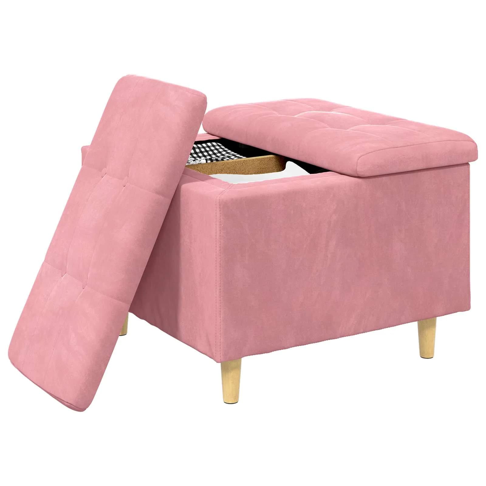 Shranjevalna tabureta z blazino Roza 60 x 60 x 45 cm Žamet - slika 3