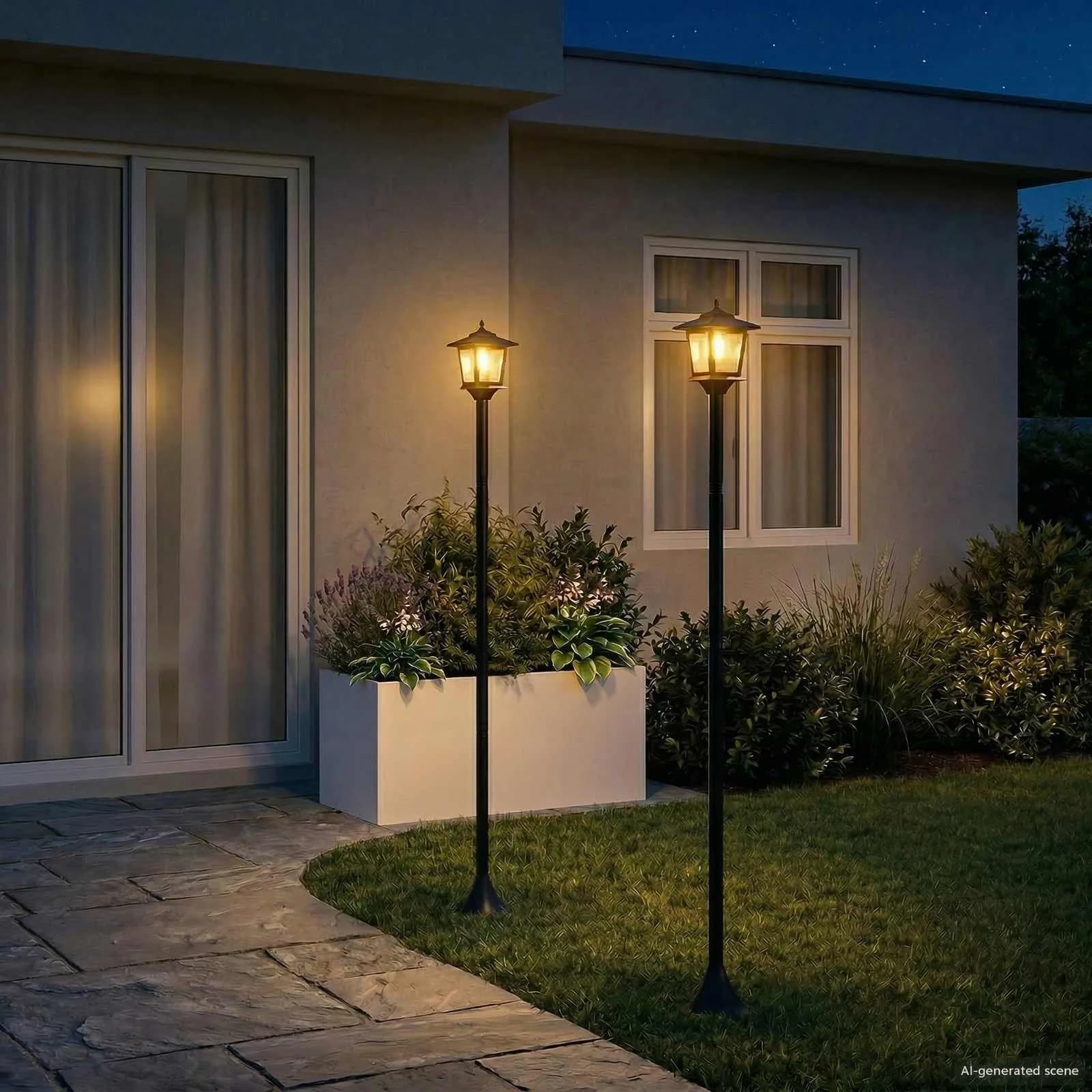 Set uličnih svetil with LED Bulb 2 kos Črna 16 x 16 x 156 cm