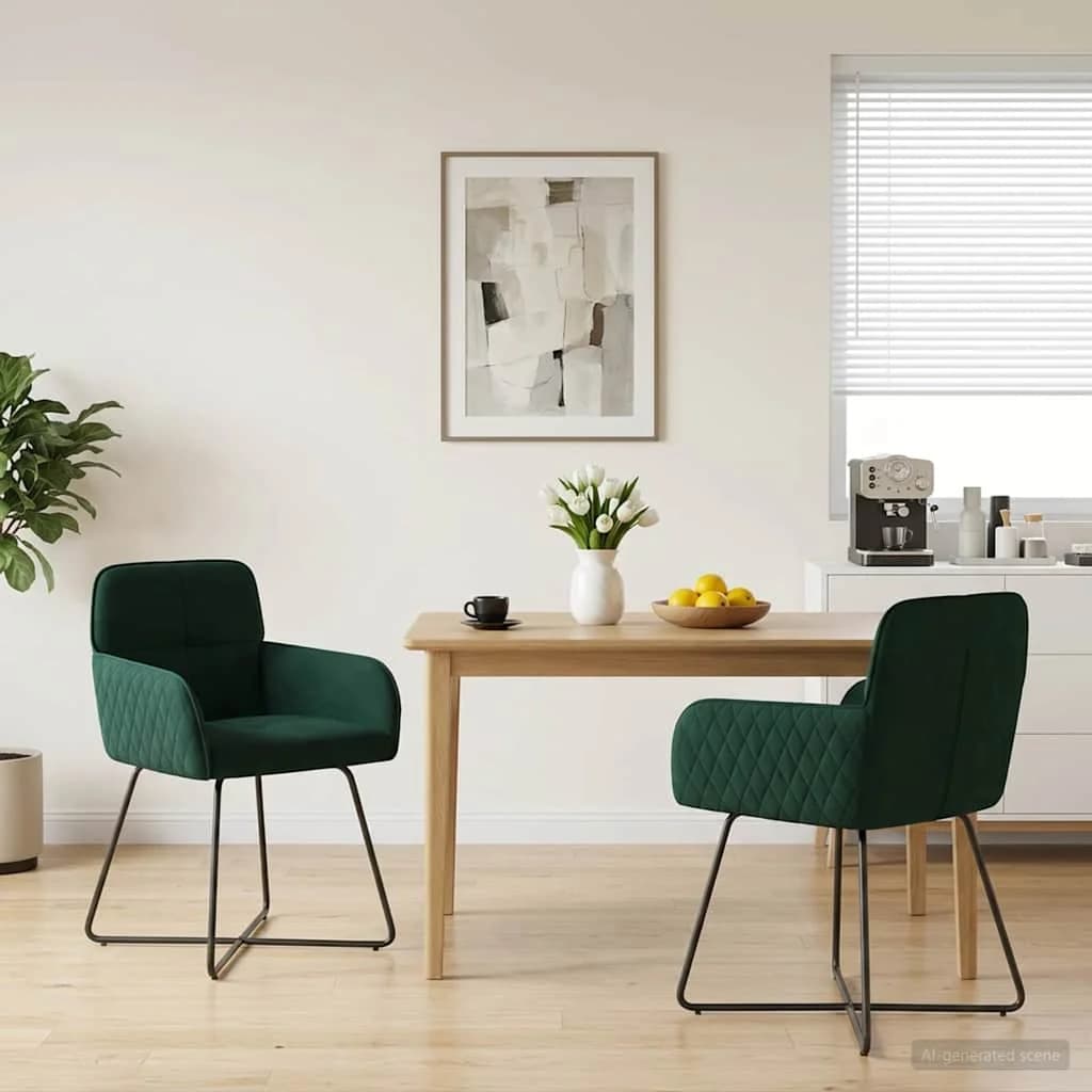 Jedilni stoli 2 kos Žamet Temno zelena 59 x 56,5 x 86 cm