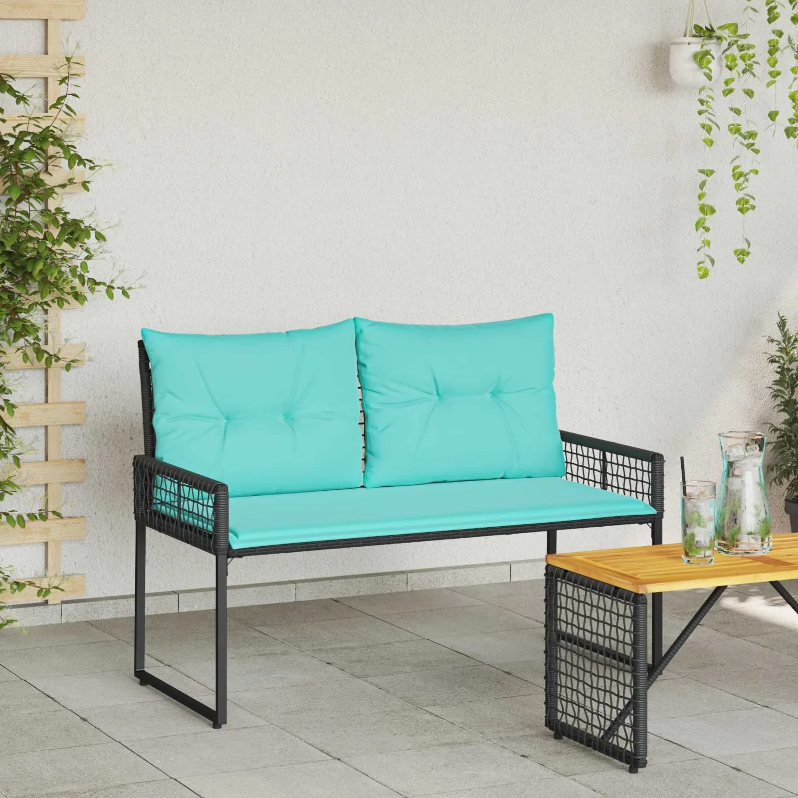 Zunanja klop z blazino Črna in turkizna 118 x 55 x 82 cm - slika 3