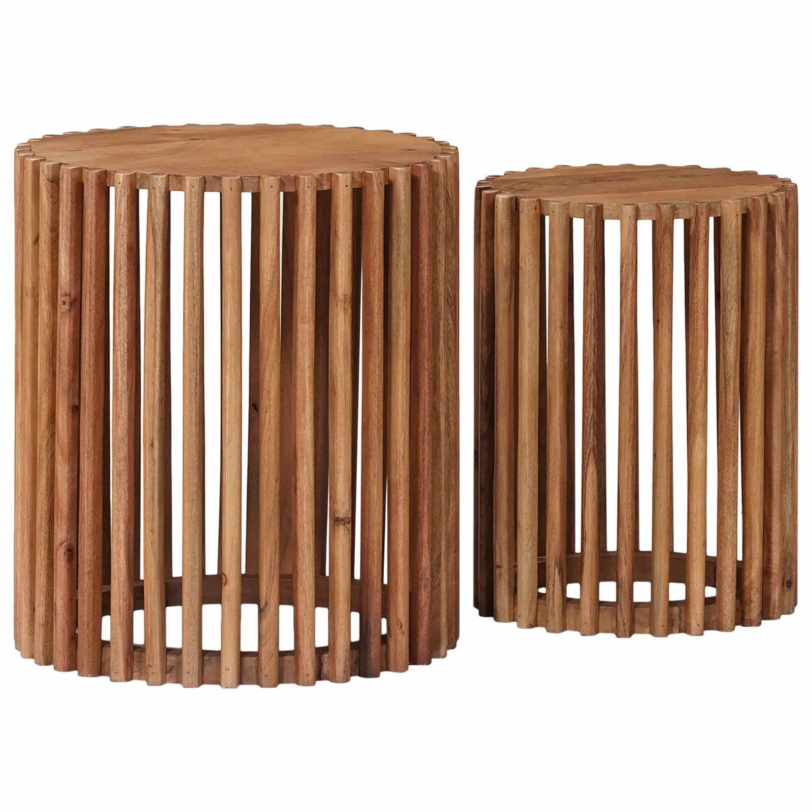 Ročno izdelan set stranskih miz 2 kos Teak rjava - slika 3