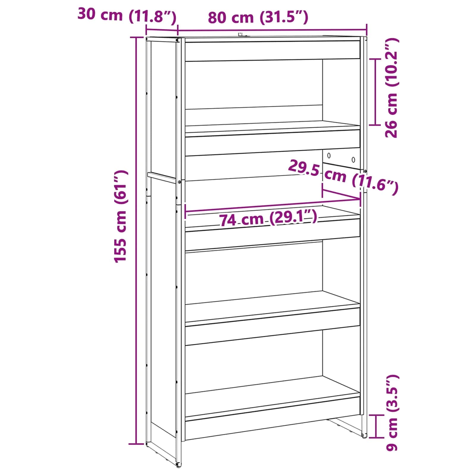 Knjigovni omar 80 x 30 x 155 cm Inženirski les Dimni hrast - slika 11