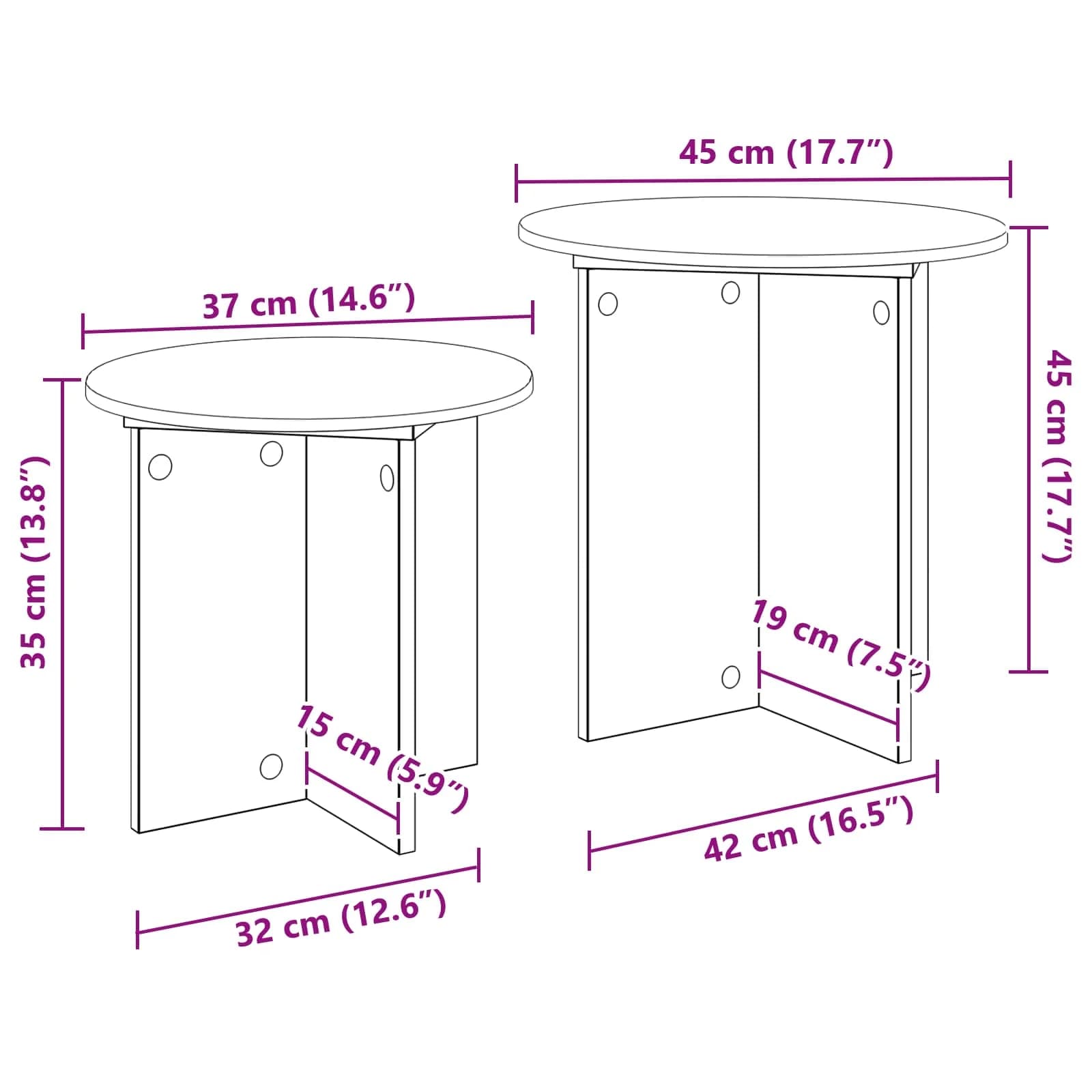 Komplet stranskih mizic 2 kos Črni hrast Ø 45 x 45 cm - slika 7