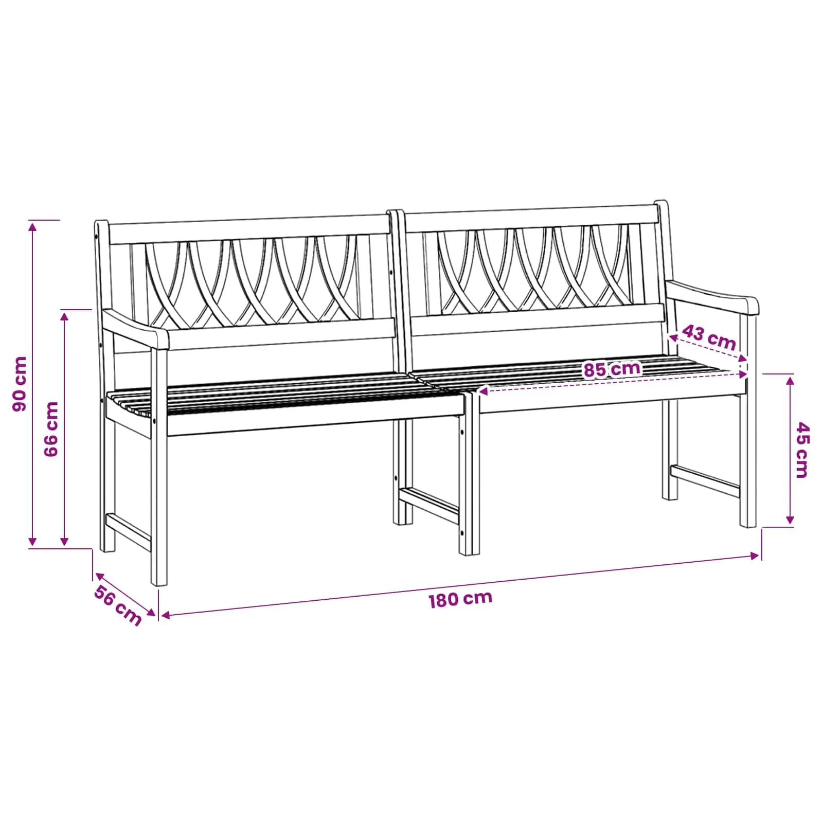 Zunanja klop Naravna 180 x 55,5 x 90 cm Masiven les akacije - slika 9