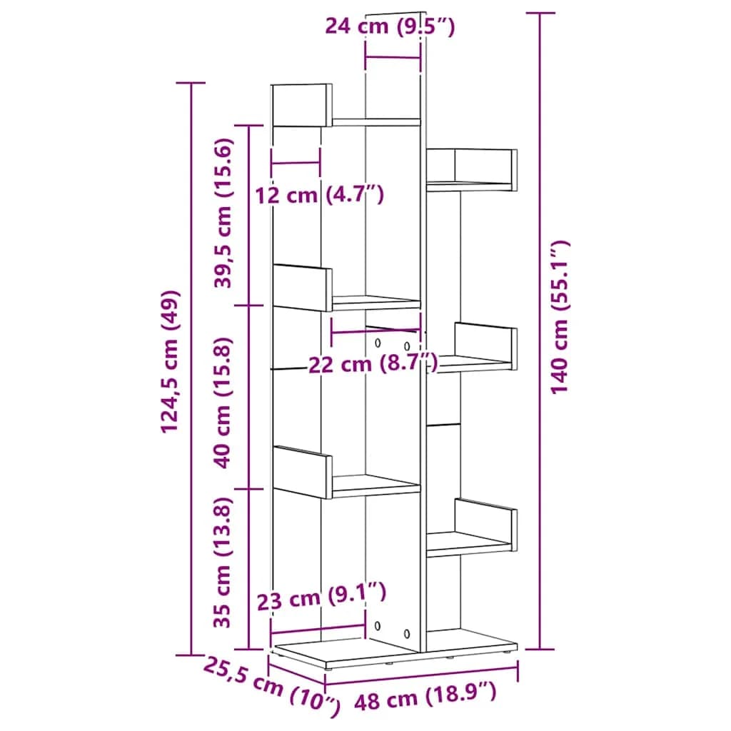 Knjižna omara 8 nivojev 48 x 25,5 x 140 cm Inženirski les - slika 11