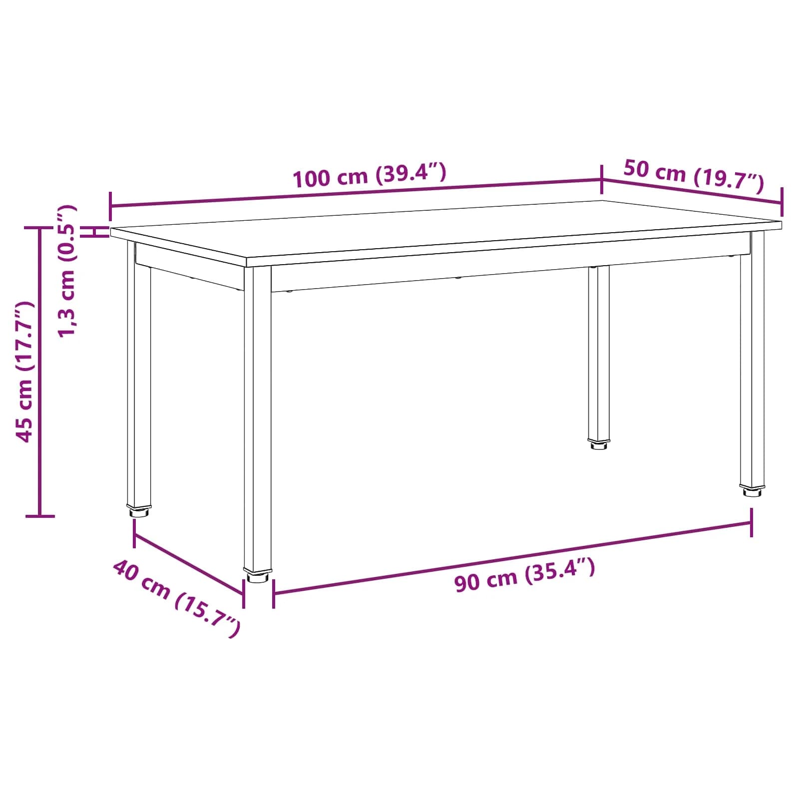 Klubska miza Bela 100 x 50 x 45 cm Masivno borovo les - slika 12