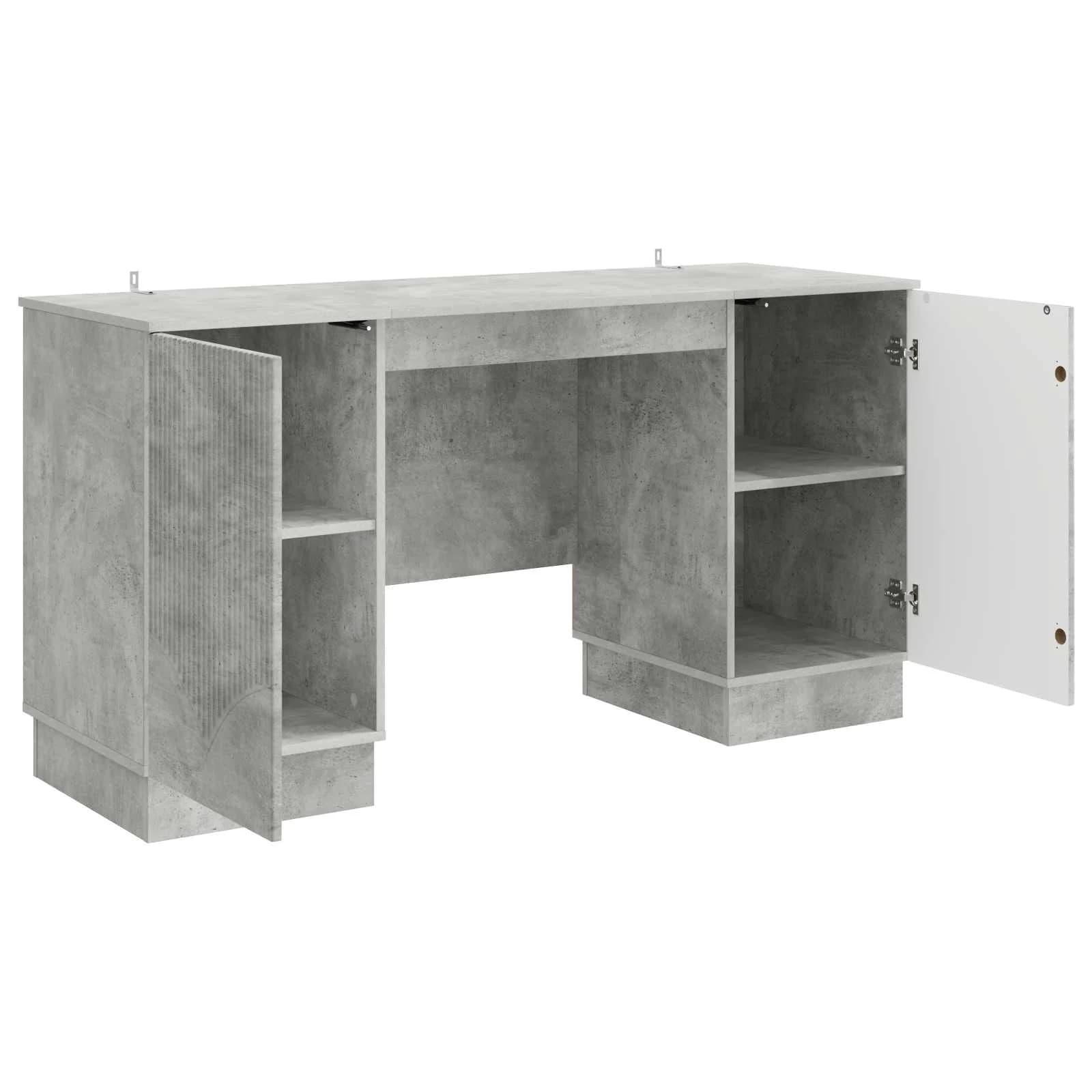 Miza s polico Betonsko siva 142,5 x 50 x 75 cm Inženirski les - slika 4