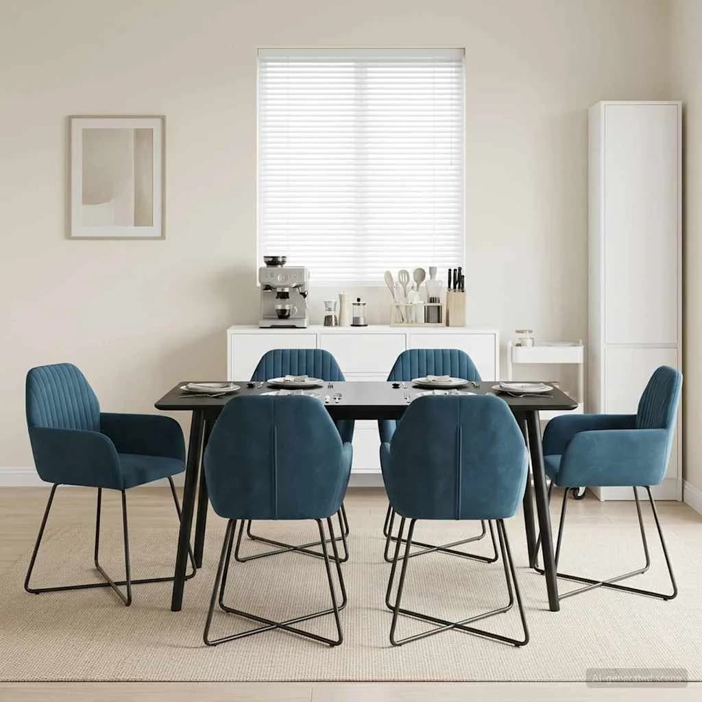 Jedilni stoli 6 kos Žamet Modra 55 x 50 x 84 cm