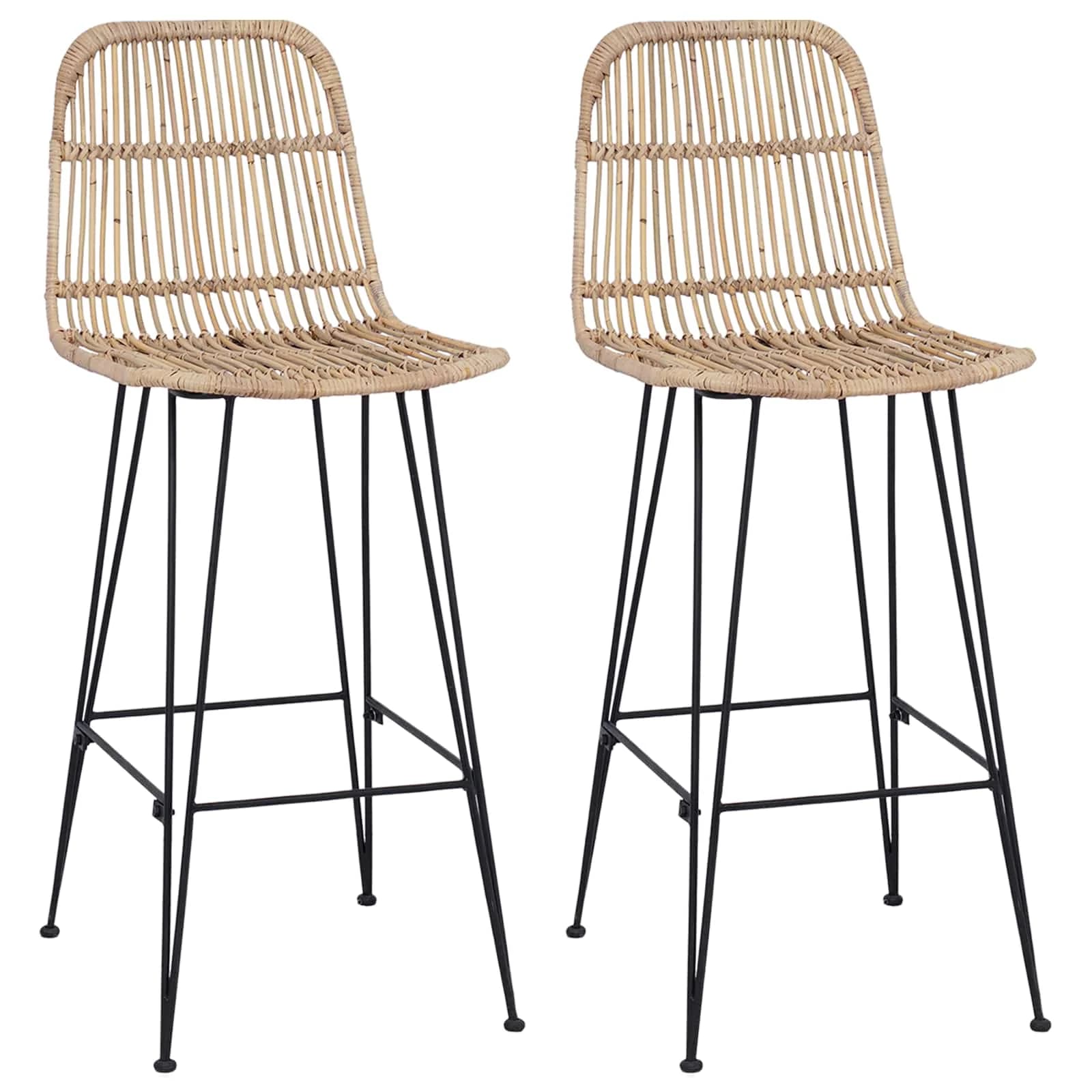 Barski stol 2 kos Naravna 44 x 55 x 109 cm Rattan in jeklo - slika 2