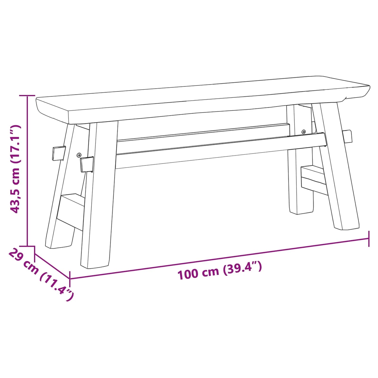 klop Naravna 100 x 29 x 43,5 cm Trden tikov les - slika 9