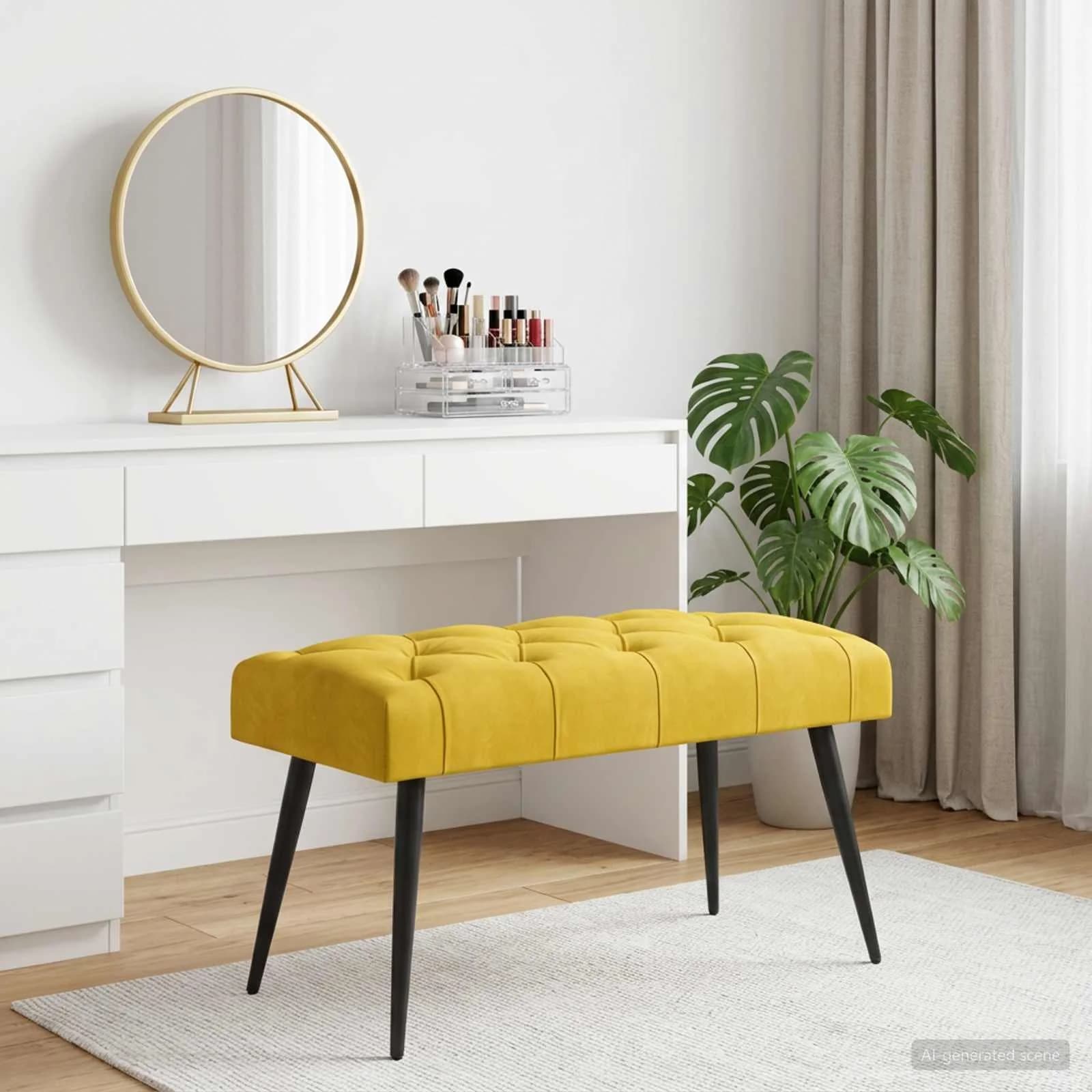 Klop s gumbnim oblazinjenjem Rumena 80 x 40 x 46 cm Žamet - slika 4