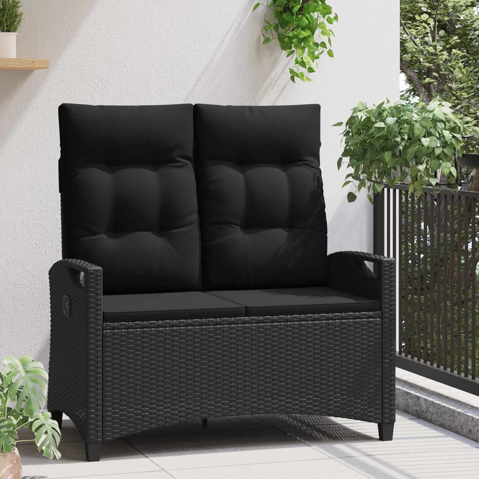 Vrtna klop z blazino Črna 105 x 60 x 112 cm Jeklo in poliestren - slika 3