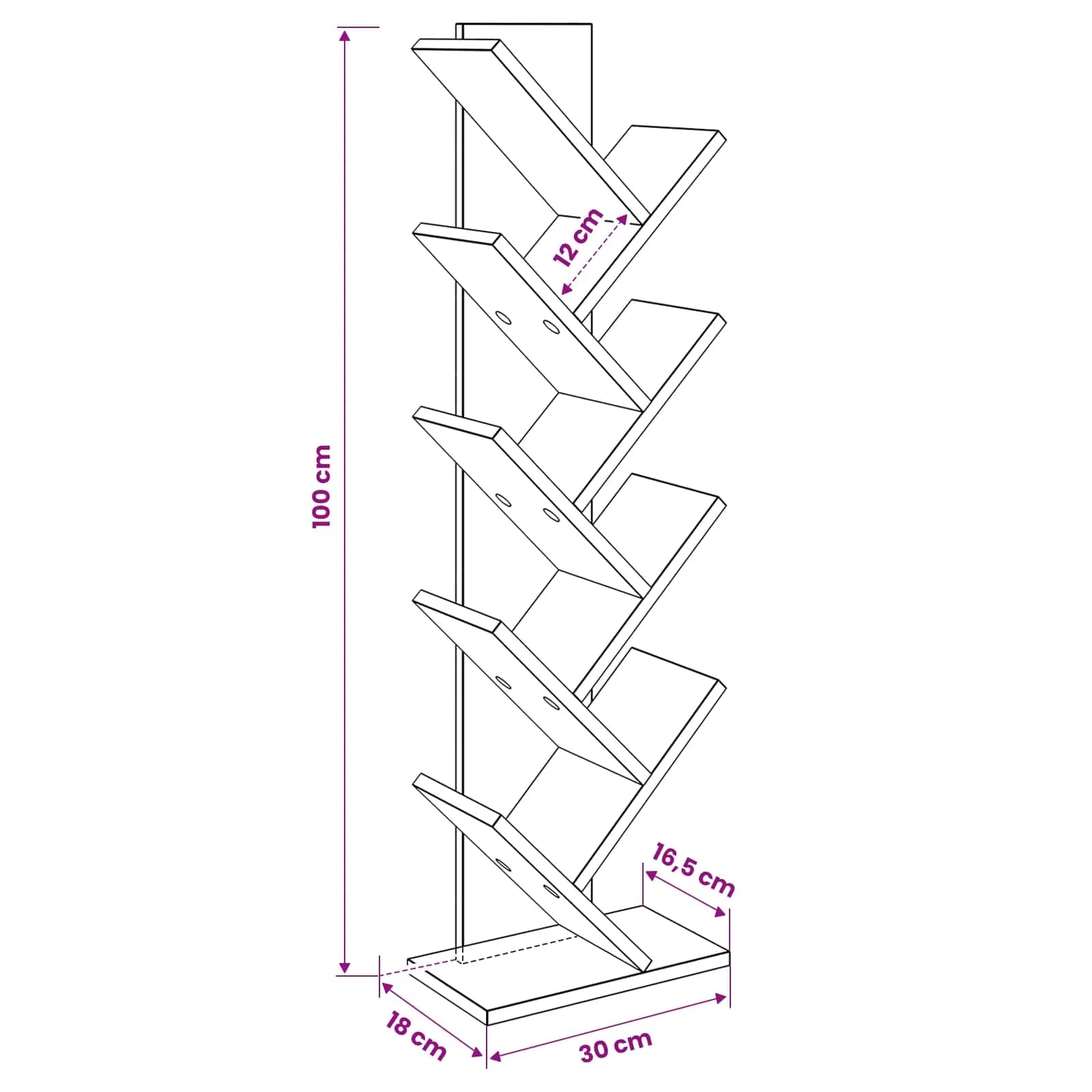 Polica za knjige v obliki drevesa 6-nadstropna 30 x 18 x 100 cm - slika 9