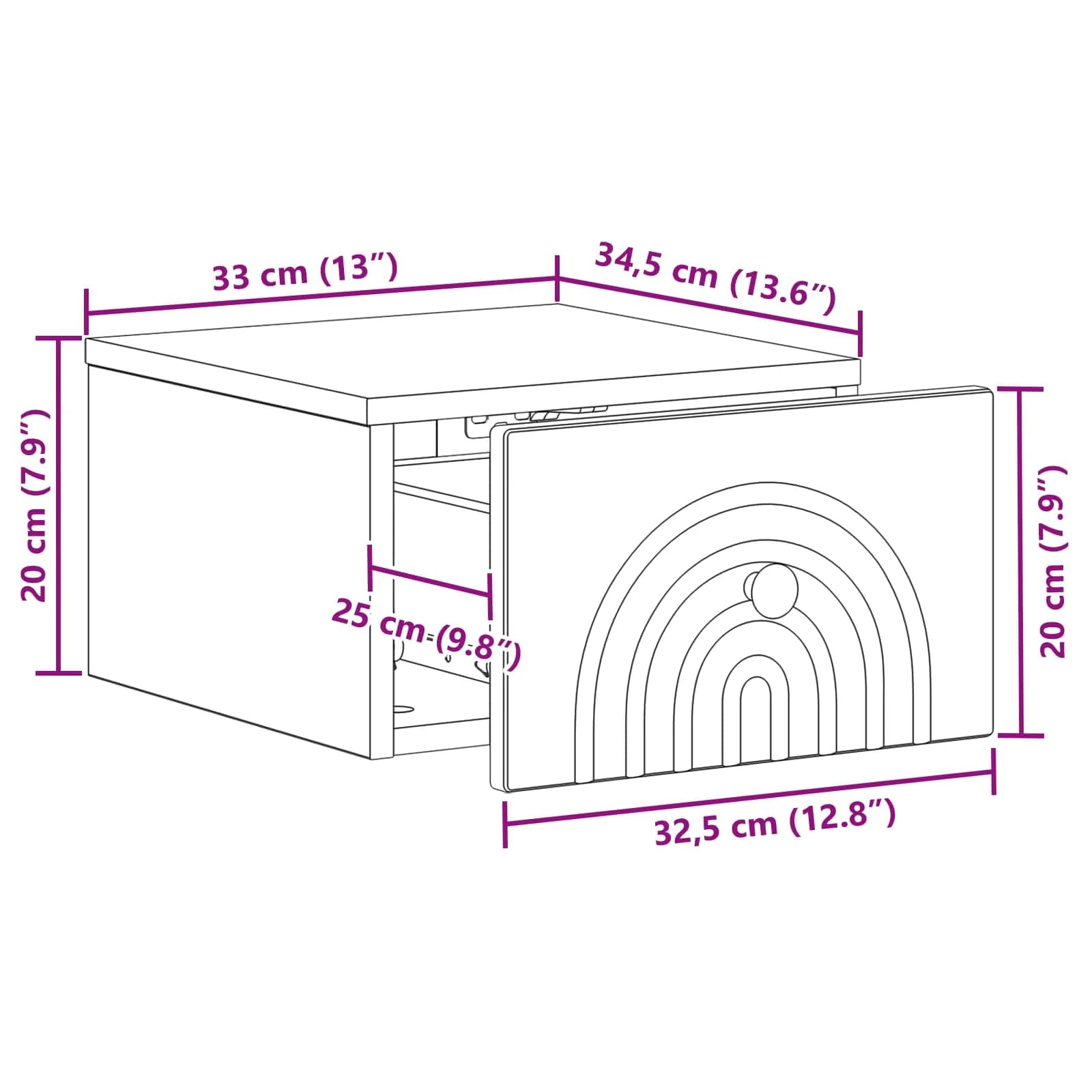 Stenski nočni omarici 2 kos Sonoma hrast 33 x 34,5 x 20 cm - slika 11