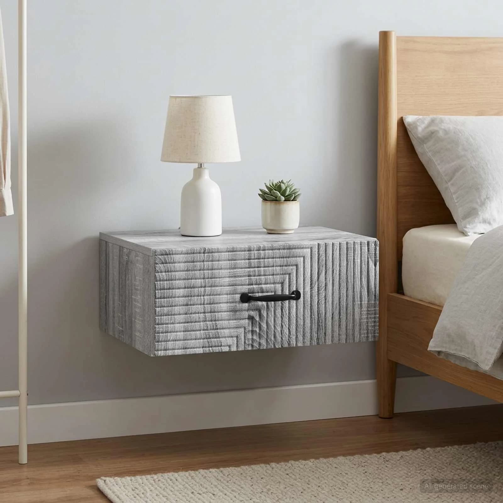 Stenski nočni omarici 2 kos Siva Sonoma 49 x 34,5 x 20 cm - slika 4