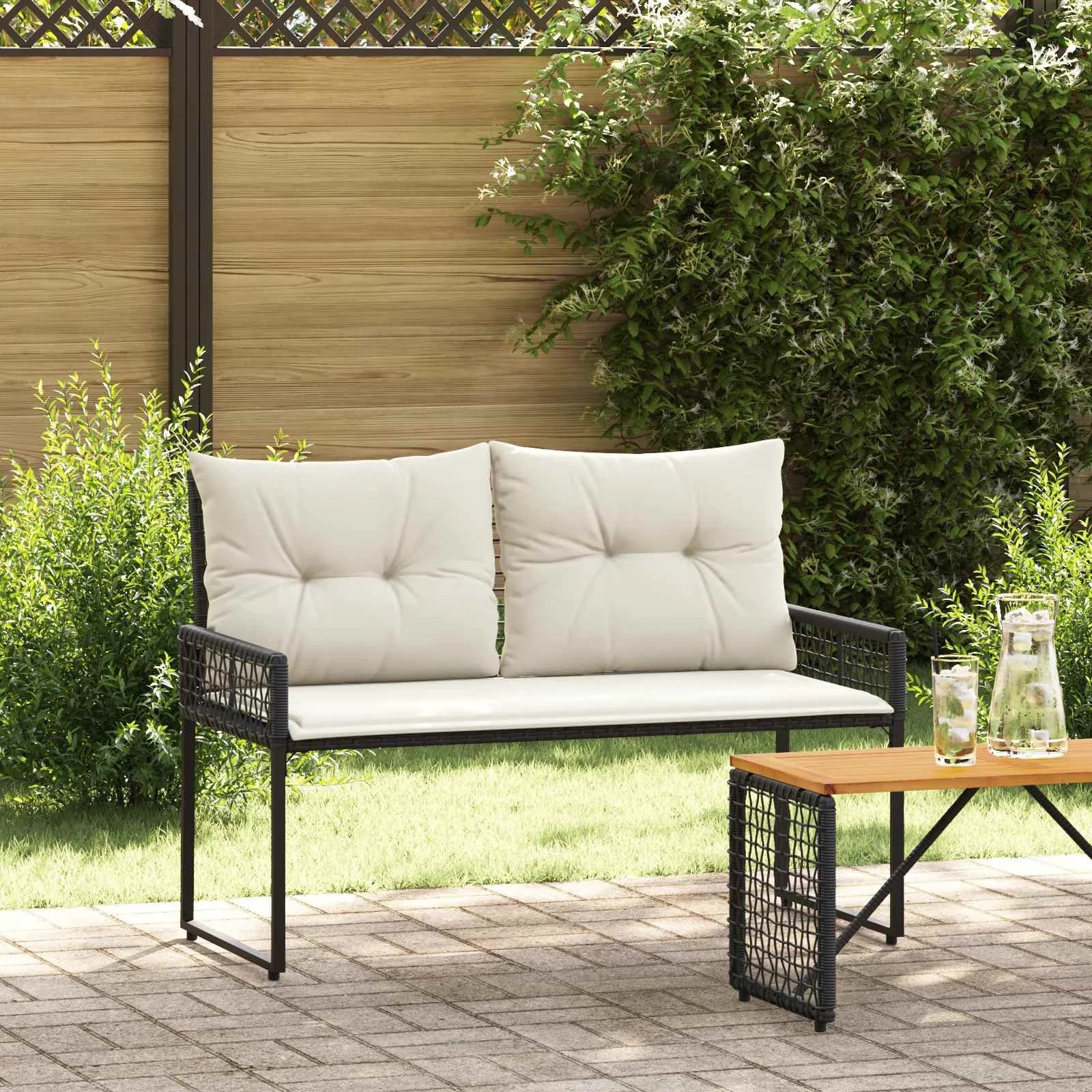 Zunanja klop z blazino Črna in krem bela 118 x 55 x 82 cm