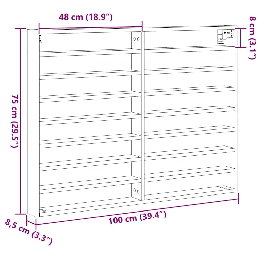 Razstavna omara Montaža za steno Umetni hrast 100 x 8,5 x 75 cm - slika 12