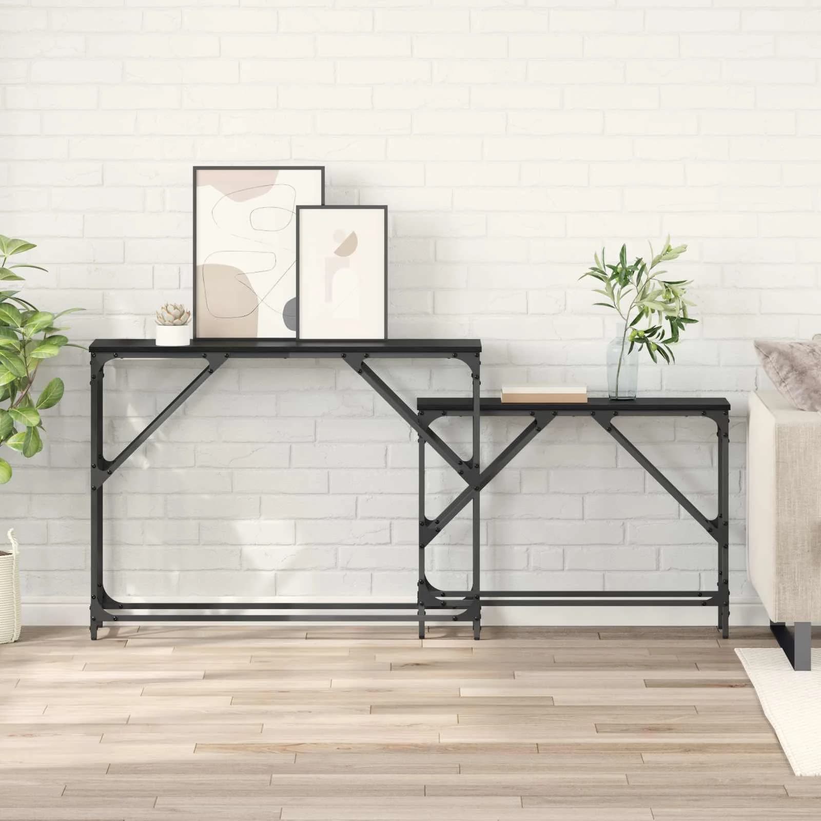 Konzolna miza 2 kos Črna Orehovina 100 x 28 x 75 cm