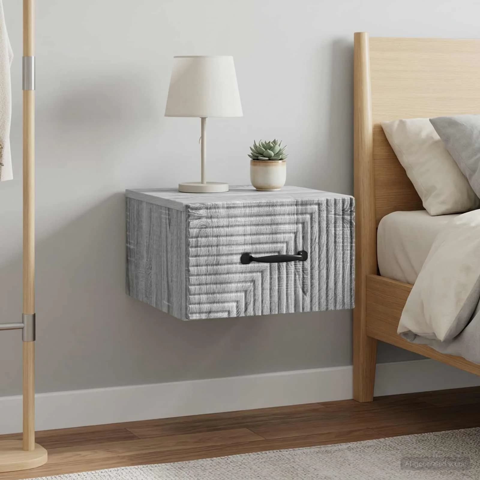 Stenski nočni omarici 2 kos Siva Sonoma 34,5 x 33 x 20 cm - slika 4