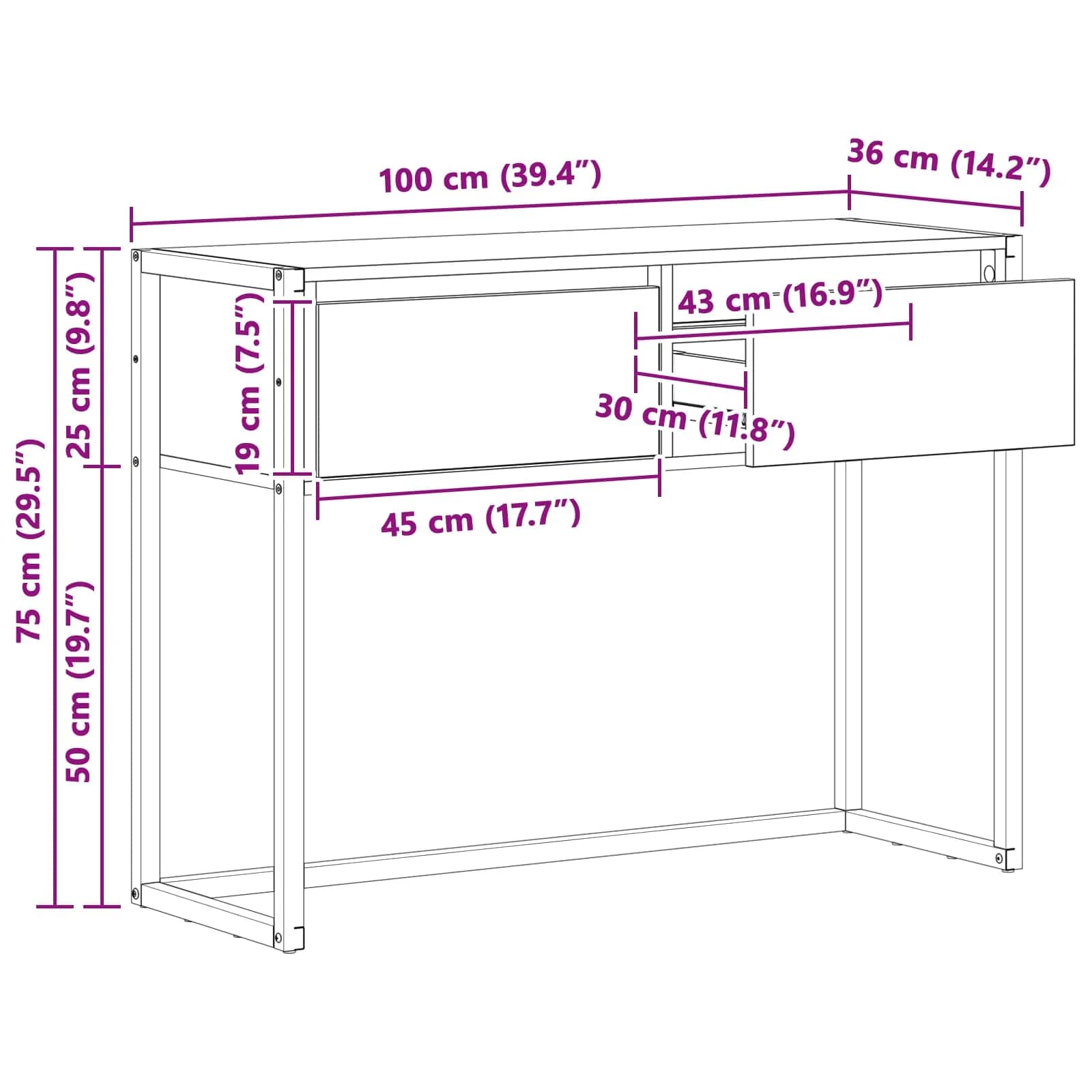 Stranska miza Sonoma 100 x 36 x 75 cm Inženirski les - slika 11