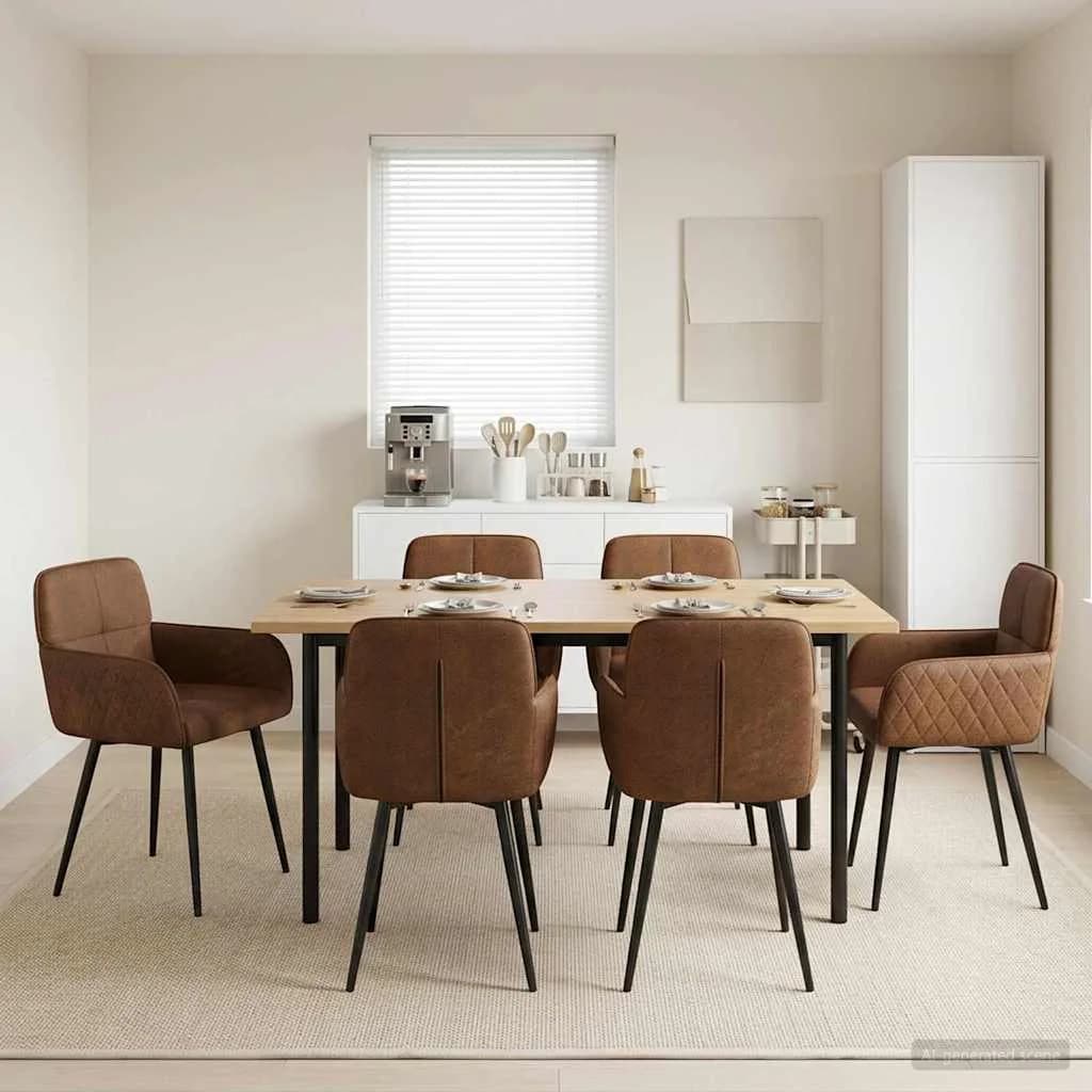 Jedilni stoli 6 kos Umetno nubuk usnje Rjava 59 x 56,5 x 85 cm