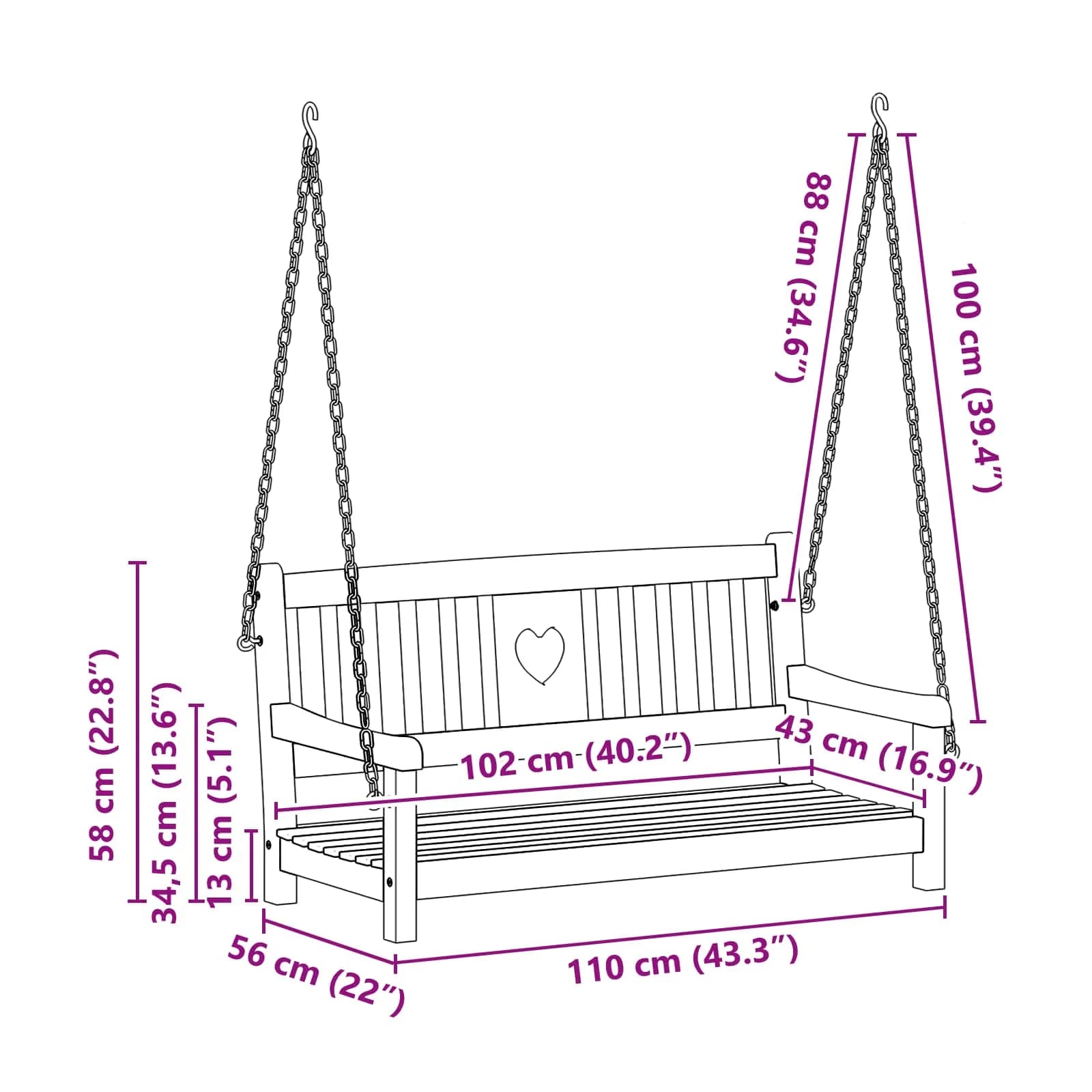 Gugalnica za vrt Naravna 110 x 56 x 58 cm Masiven les akacije - slika 9
