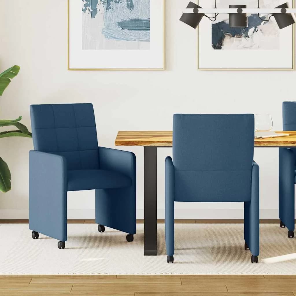 Jedilni stoli s kolesi 2 kos blago Modra 58 x 65 x 94 cm