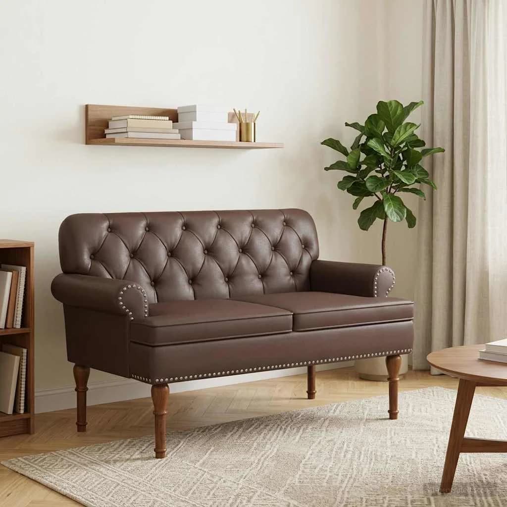 Dvojnica s gumbi Rjava 120 x 65 x 77 cm Umetno usnje