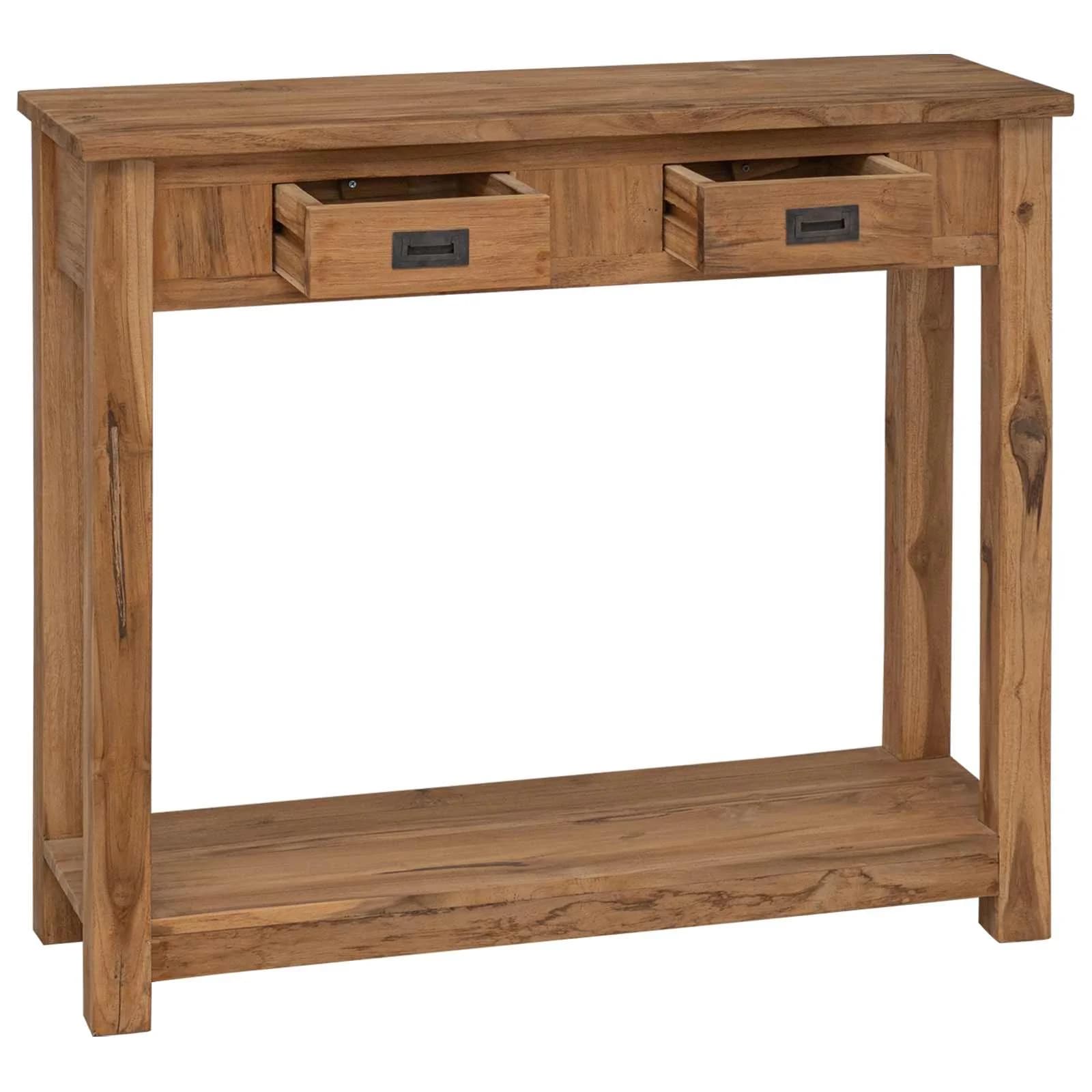 Konzolna miza Naravna 90 x 30 x 80 cm Trden tikov les - slika 2