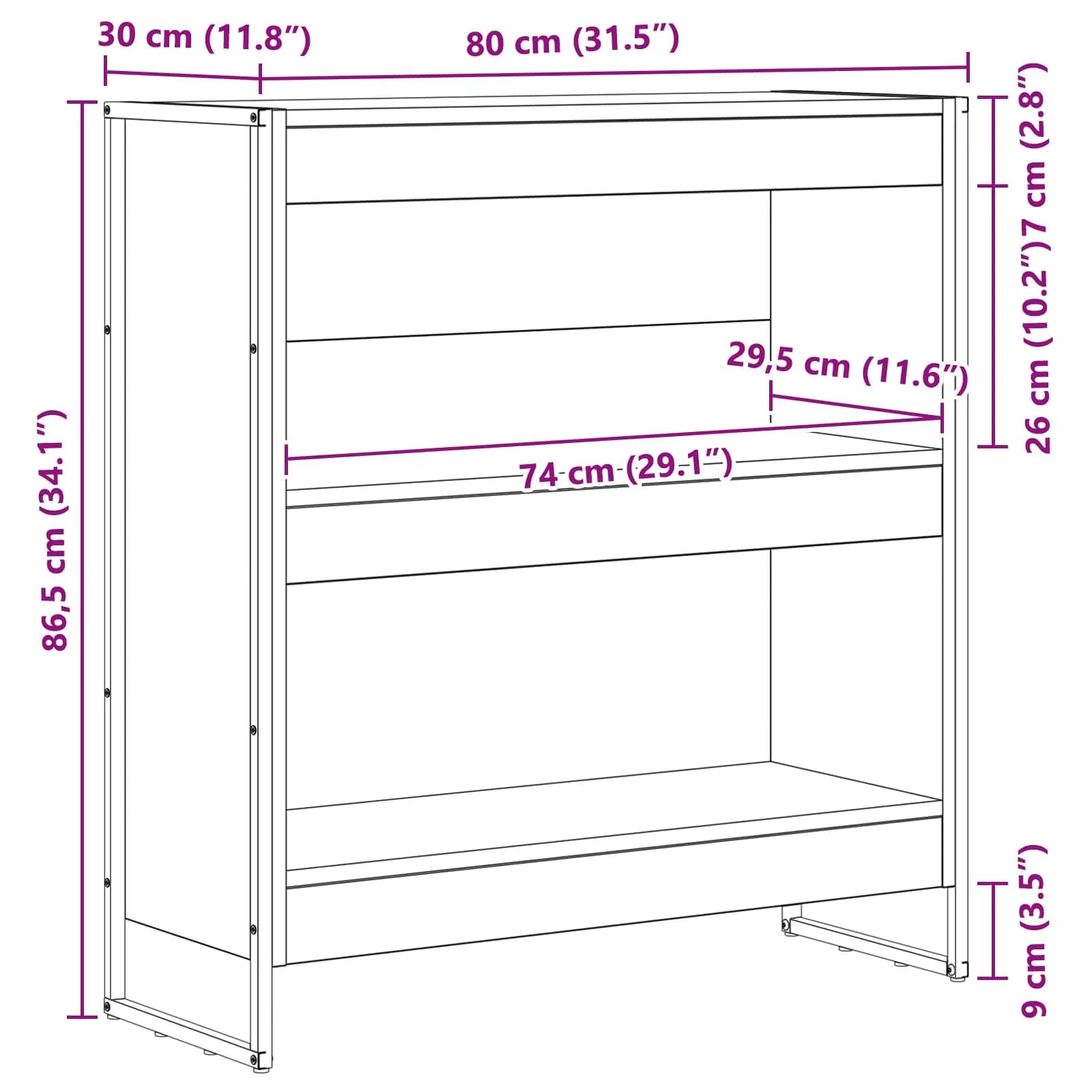 Knjigovni omar 80 x 30 x 86,5 cm Inženirski les Siva Sonoma - slika 12