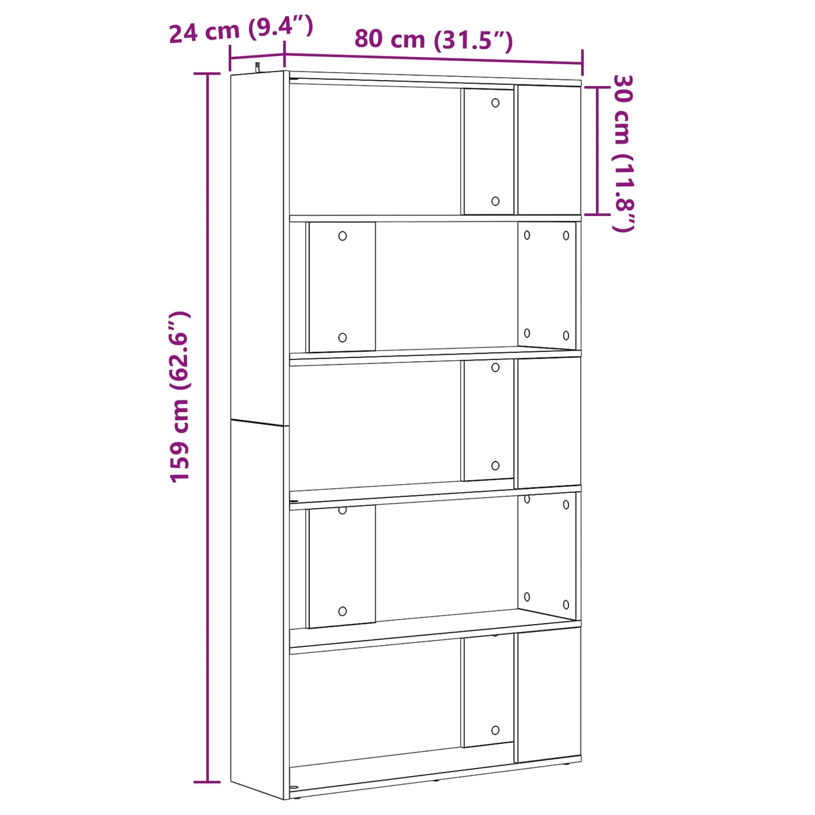 Knjigovni omar 80 x 24 x 159 cm Inženirski les Umetni hrast - slika 8
