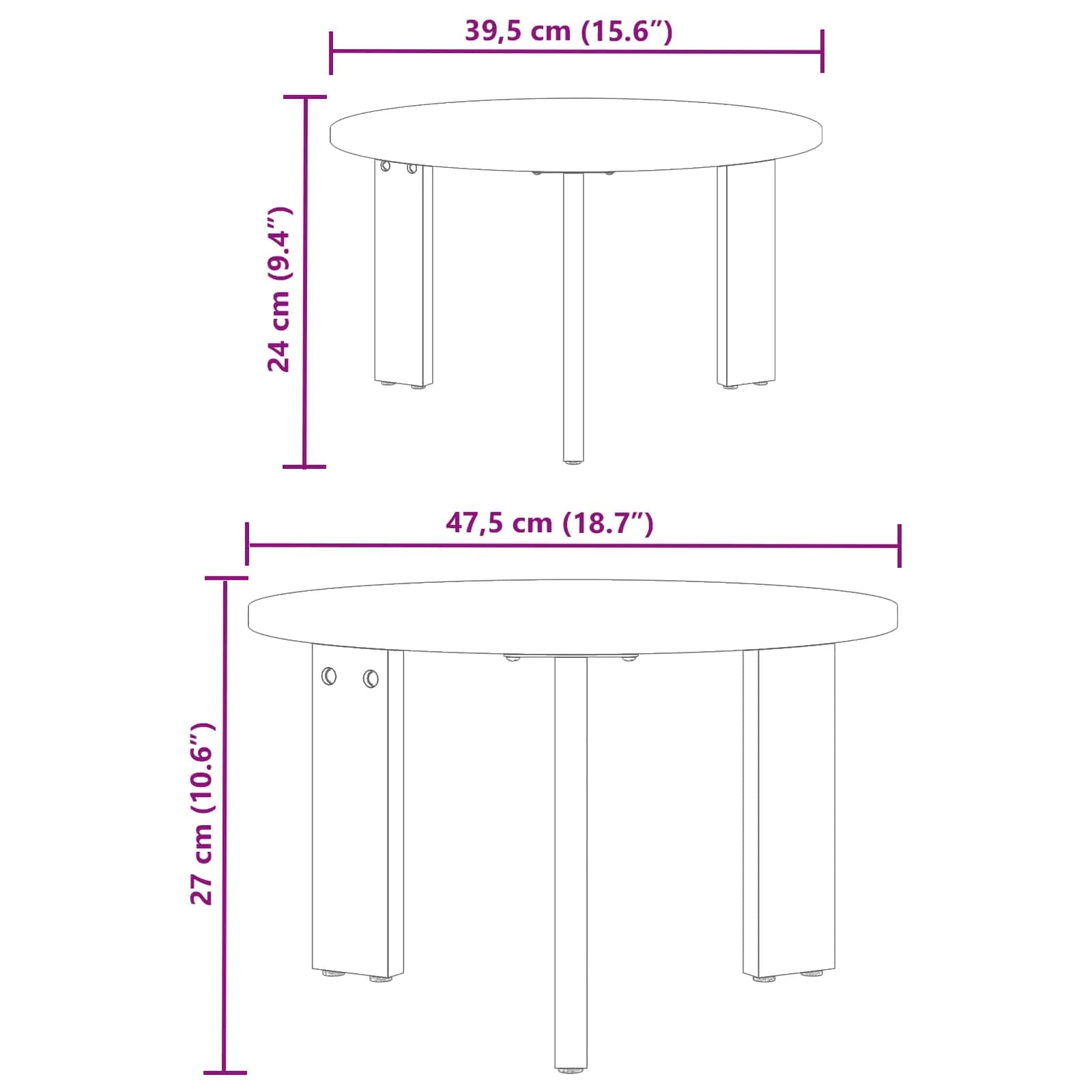 Klubska miza 2 kos Naravna 47,5 x 47,5 x 27 cm Trden borov les - slika 4