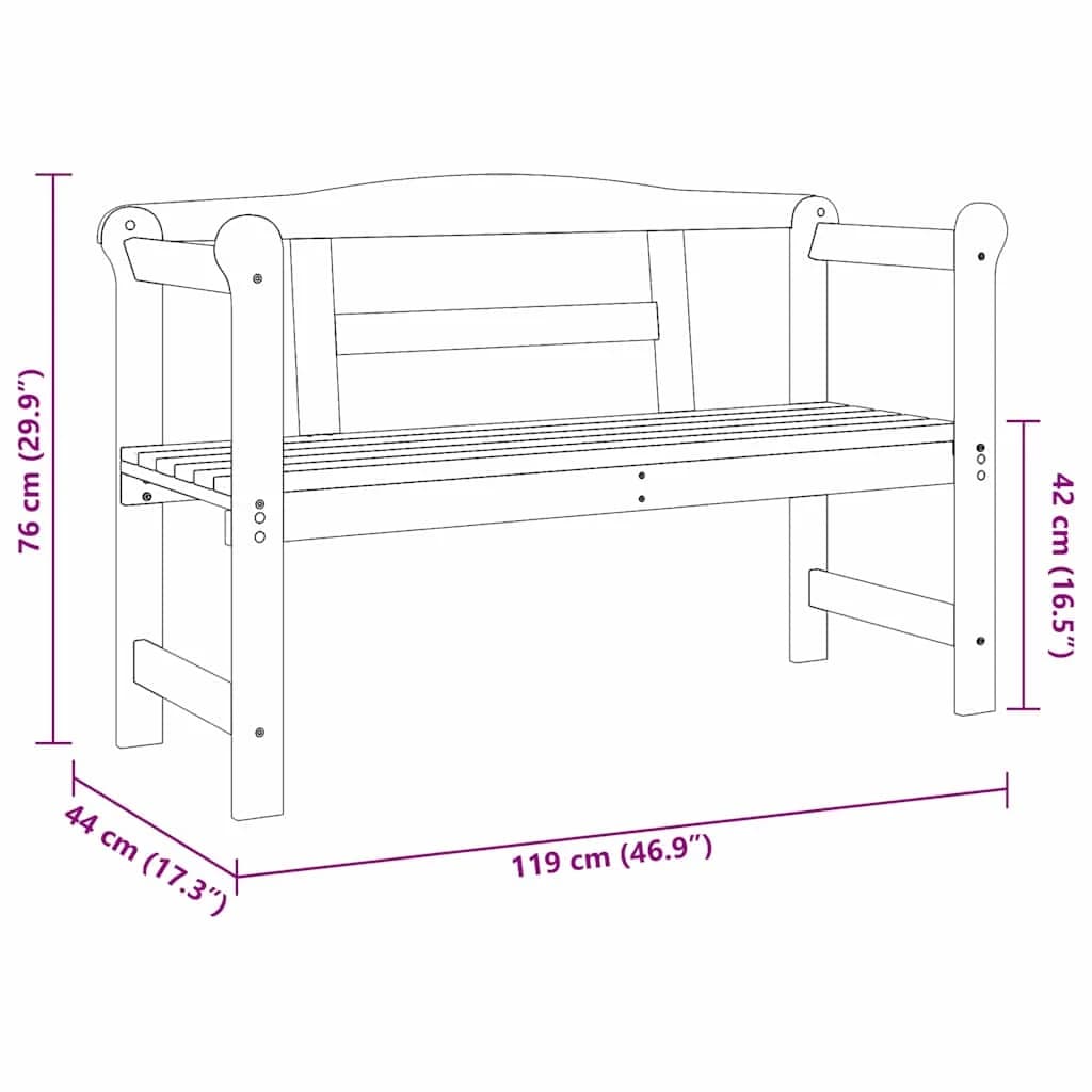 Zunanja klop Rjava 119 x 44 x 76 cm Masivno borovo les - slika 10