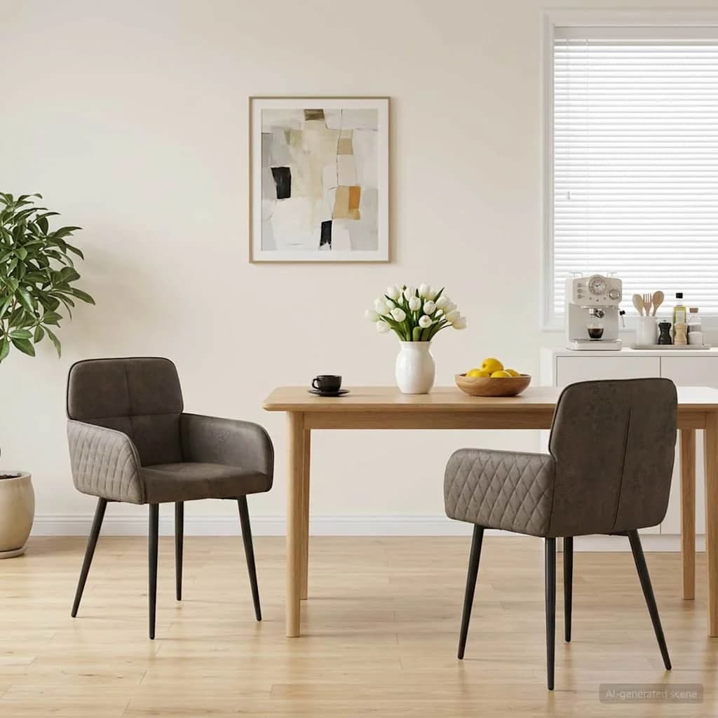 Jedilni stoli 2 kos Umetno nubuk usnje Temno siva 59x56,5x85cm