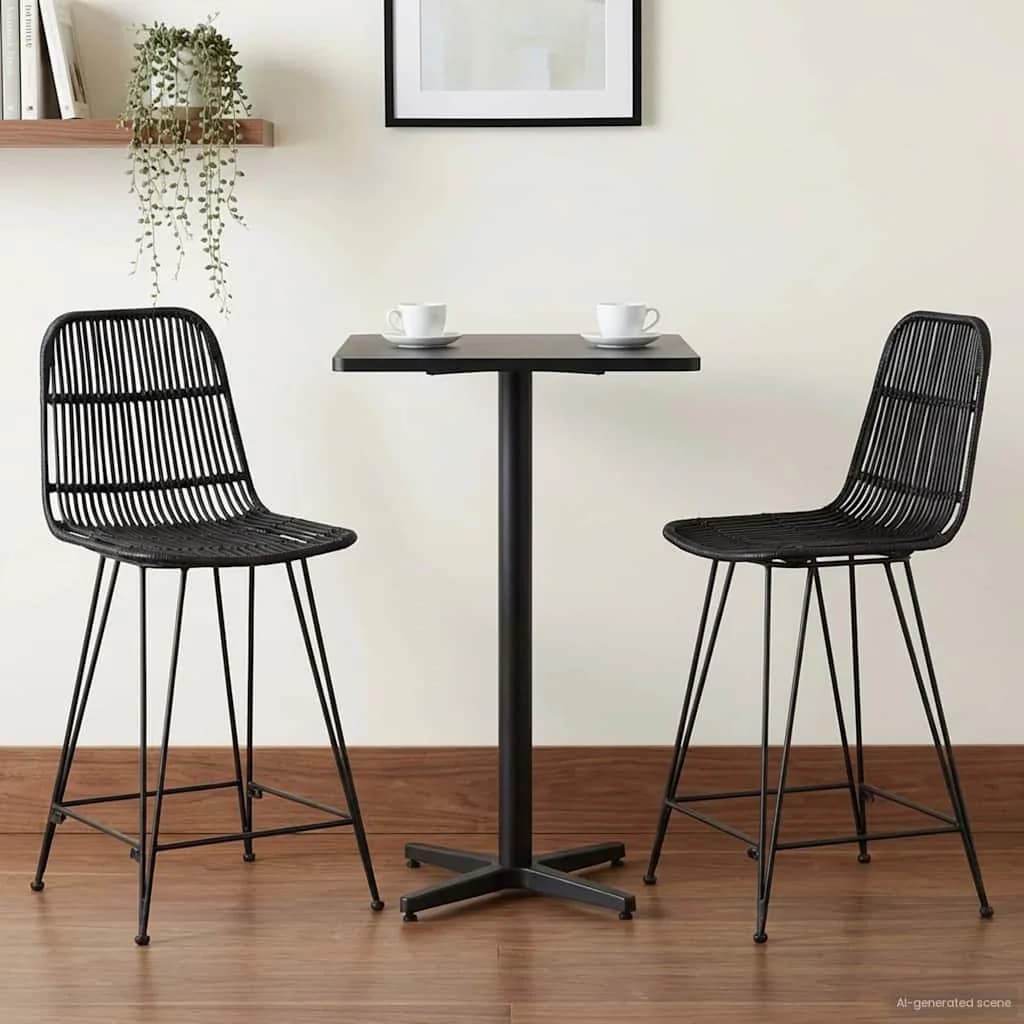 Barski stol 2 kos Črna 44 x 54 x 96 cm Rattan in jeklo