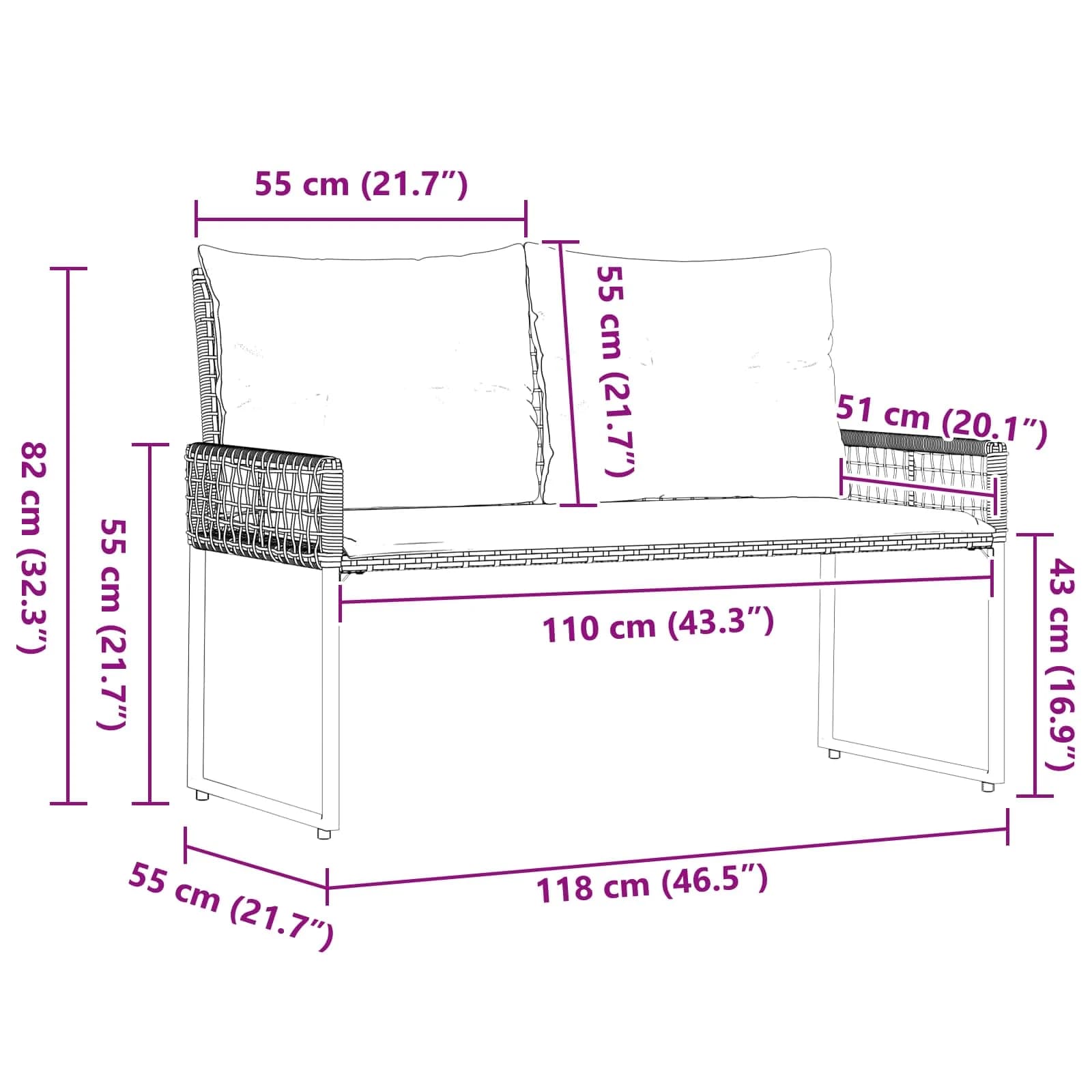 Zunanja klop z blazino Črna in krem bela 118 x 55 x 82 cm - slika 12