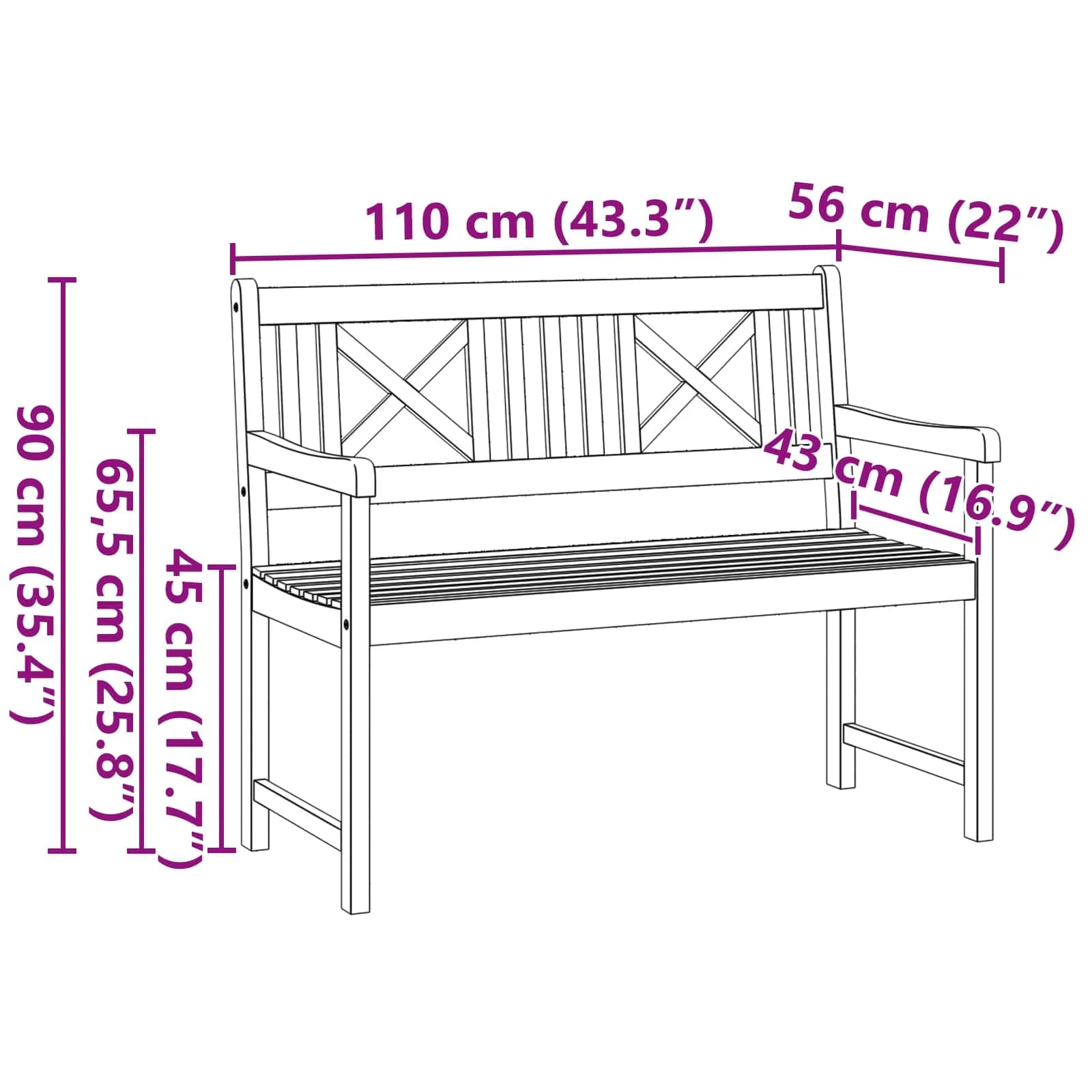 Zunanja klop Naravna 110 x 56 x 90 cm Masiven les akacije - slika 10