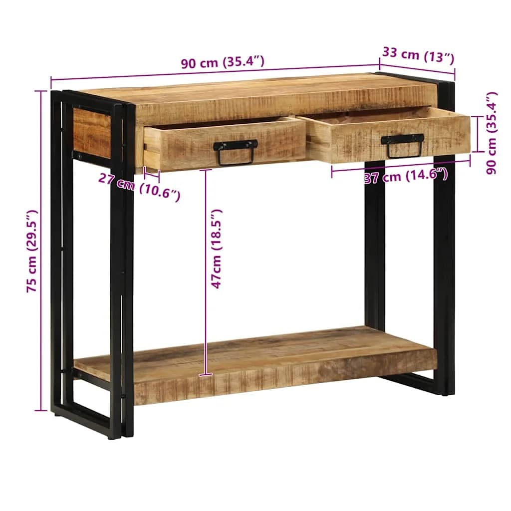 Konzolna miza s polico Rjava 90 x 33 x 75 cm Masiven les manga - slika 10