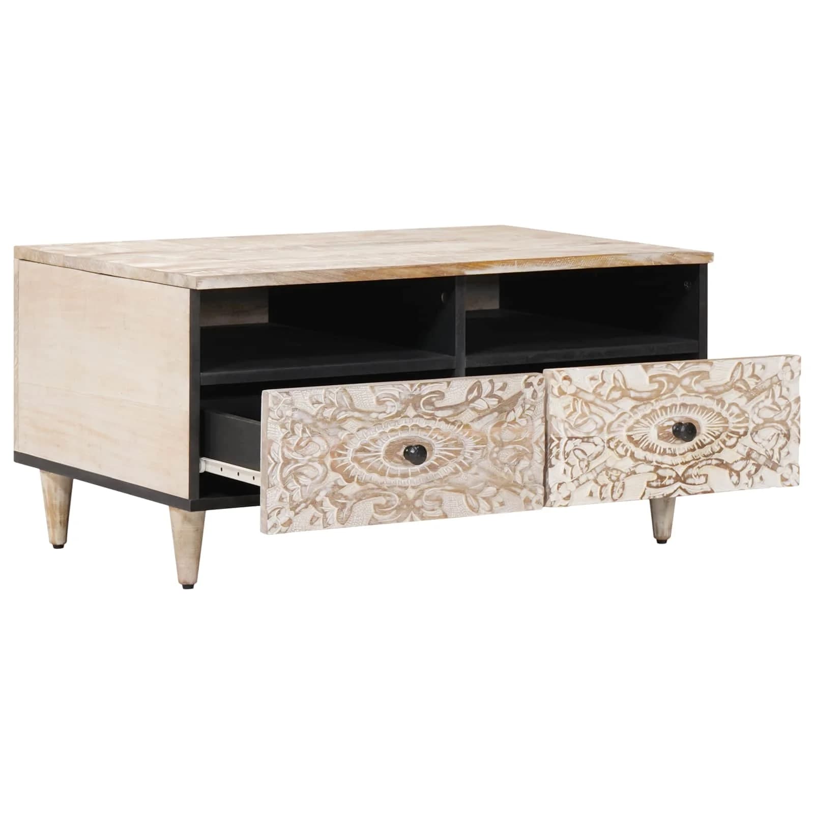 Klubska miza s predalom Bela 80 x 54 x 40 cm Masiven les manga - slika 2