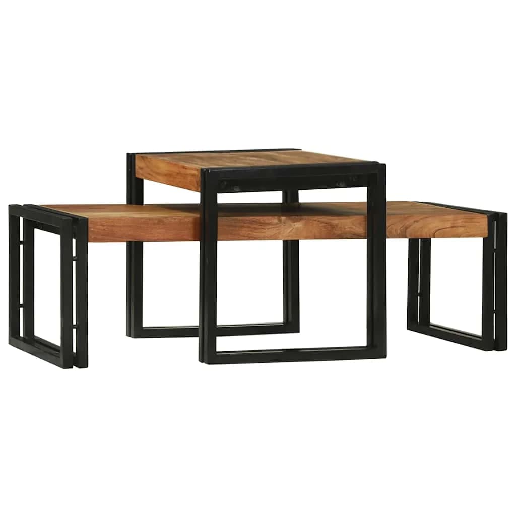 Klubska miza 2 kos Rjava 48 x 40 x 40 cm Masiven les akacije - slika 2