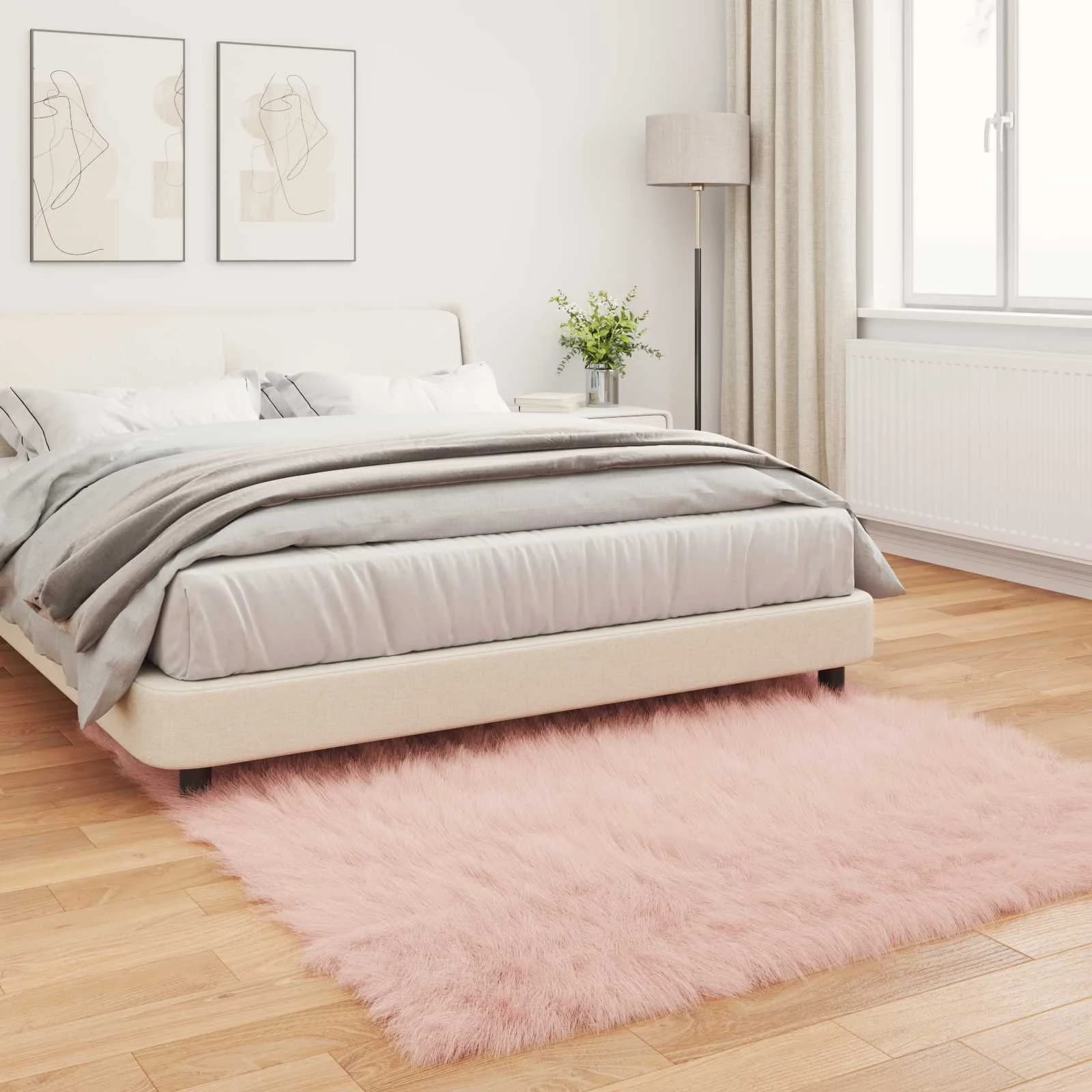 Preproga iz umetnega ovčjega krzna TAFALLA Roza 160 x 160 cm - slika 4